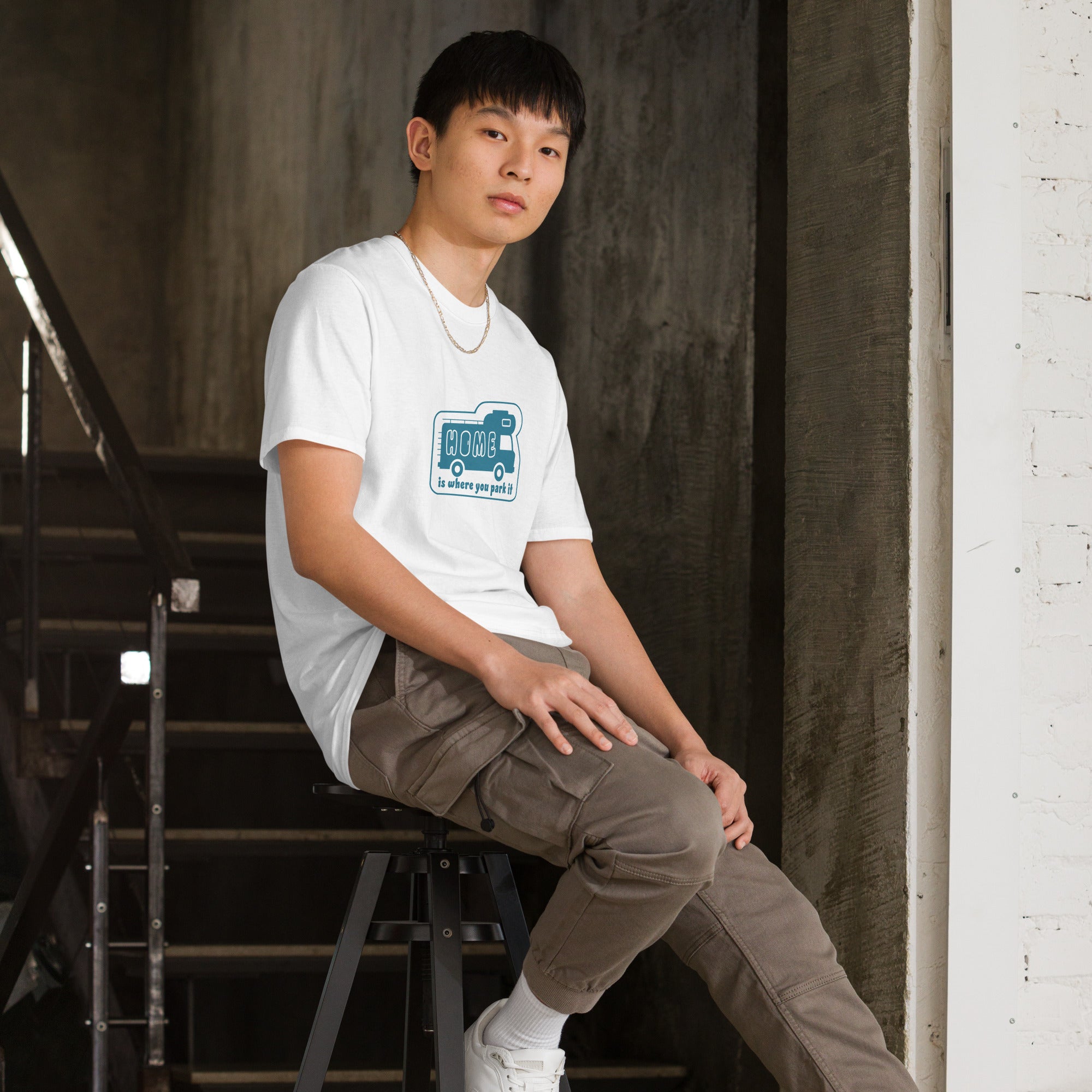 Softstyle Cotton T-Shirt Blue Camper Van Home is where you park it