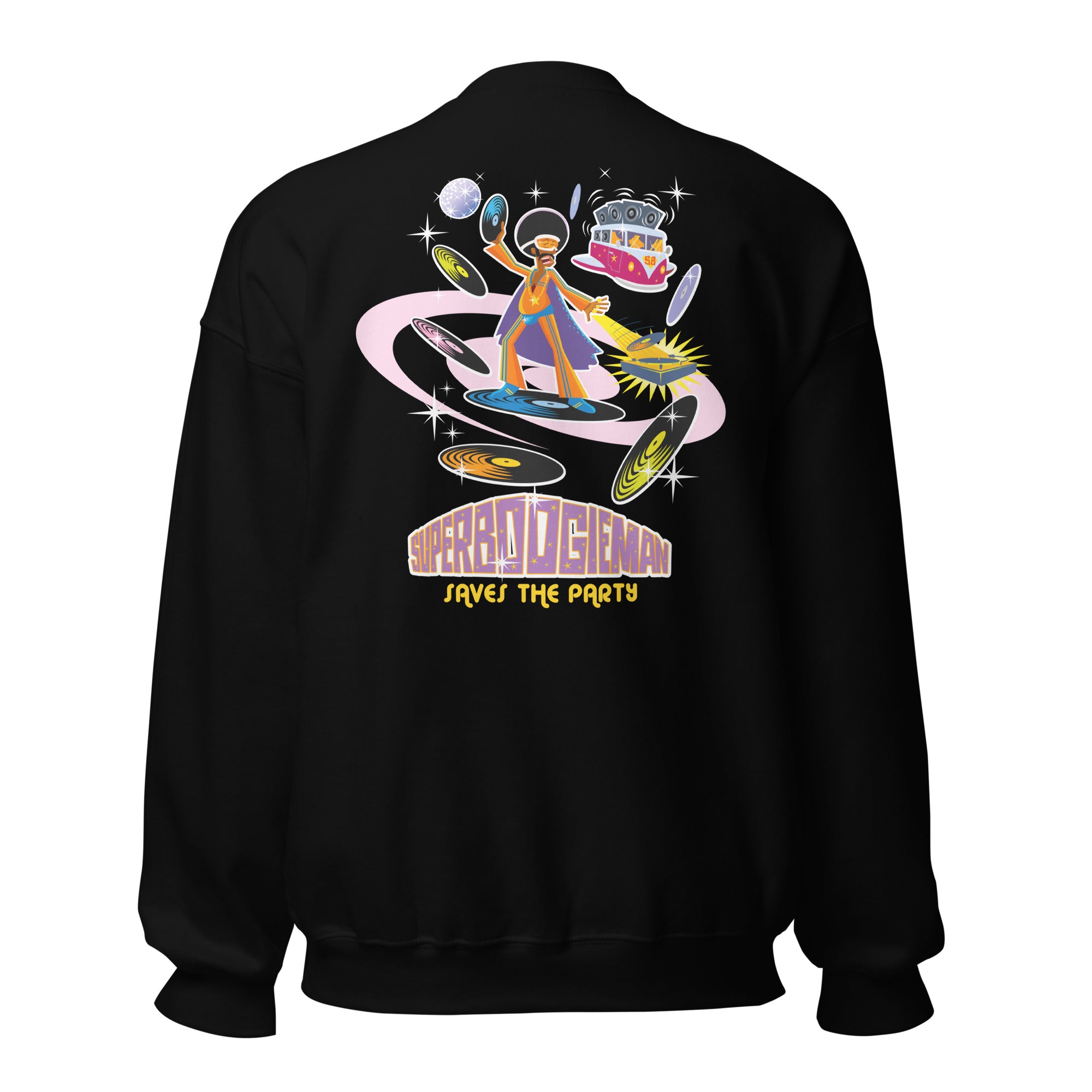 Sweat Unisexe à Col Rond Superboogieman sur couleurs foncées (face & dos)