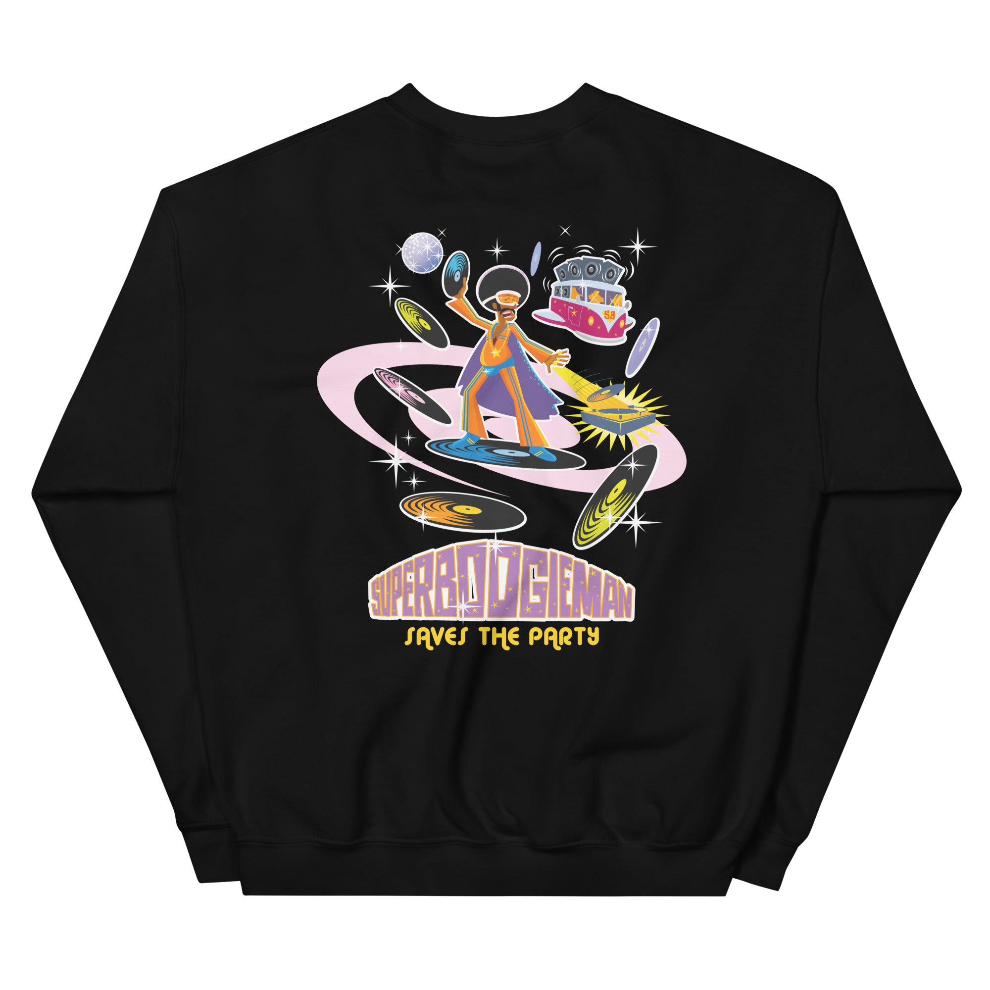 Sweat Unisexe à Col Rond Superboogieman sur couleurs foncées (face & dos)