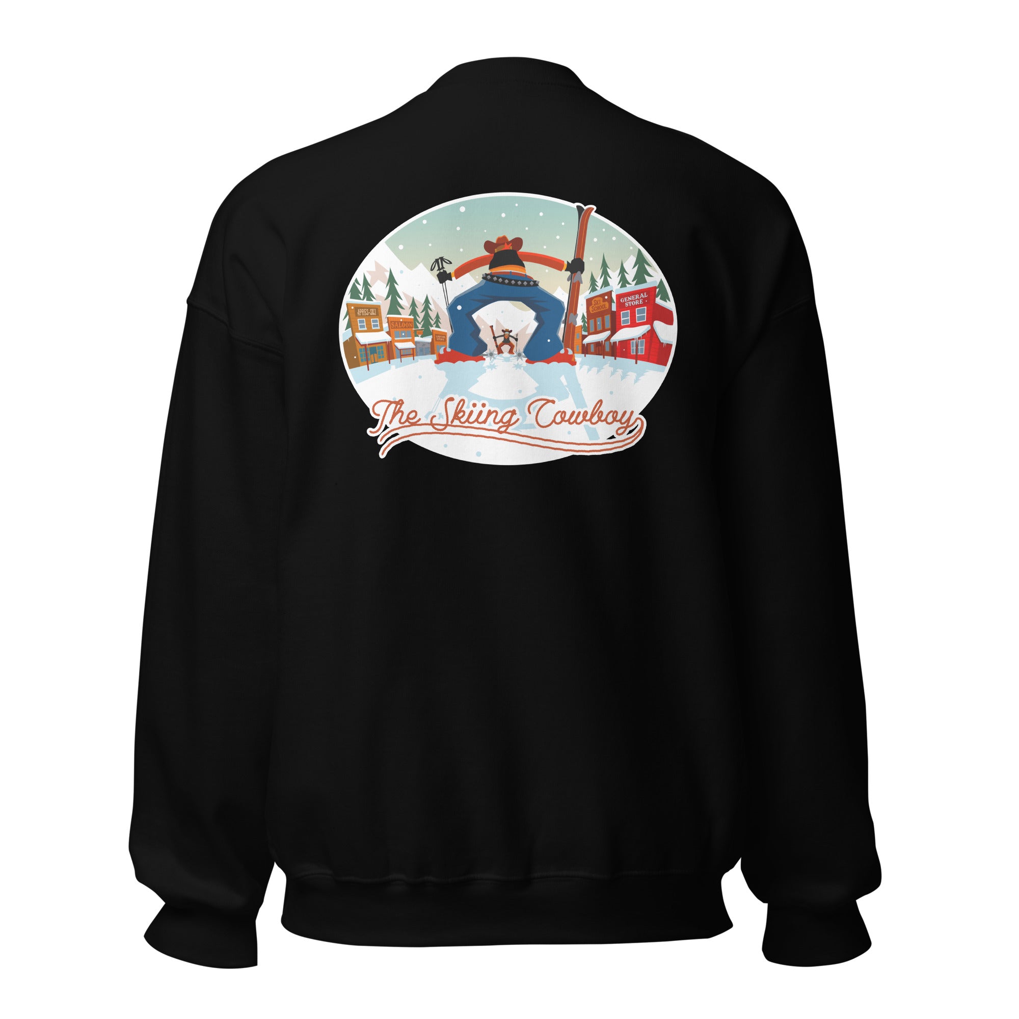 Sweat Unisexe à Col Rond Ski Fight at OK Corral sur couleurs foncées (face & dos)
