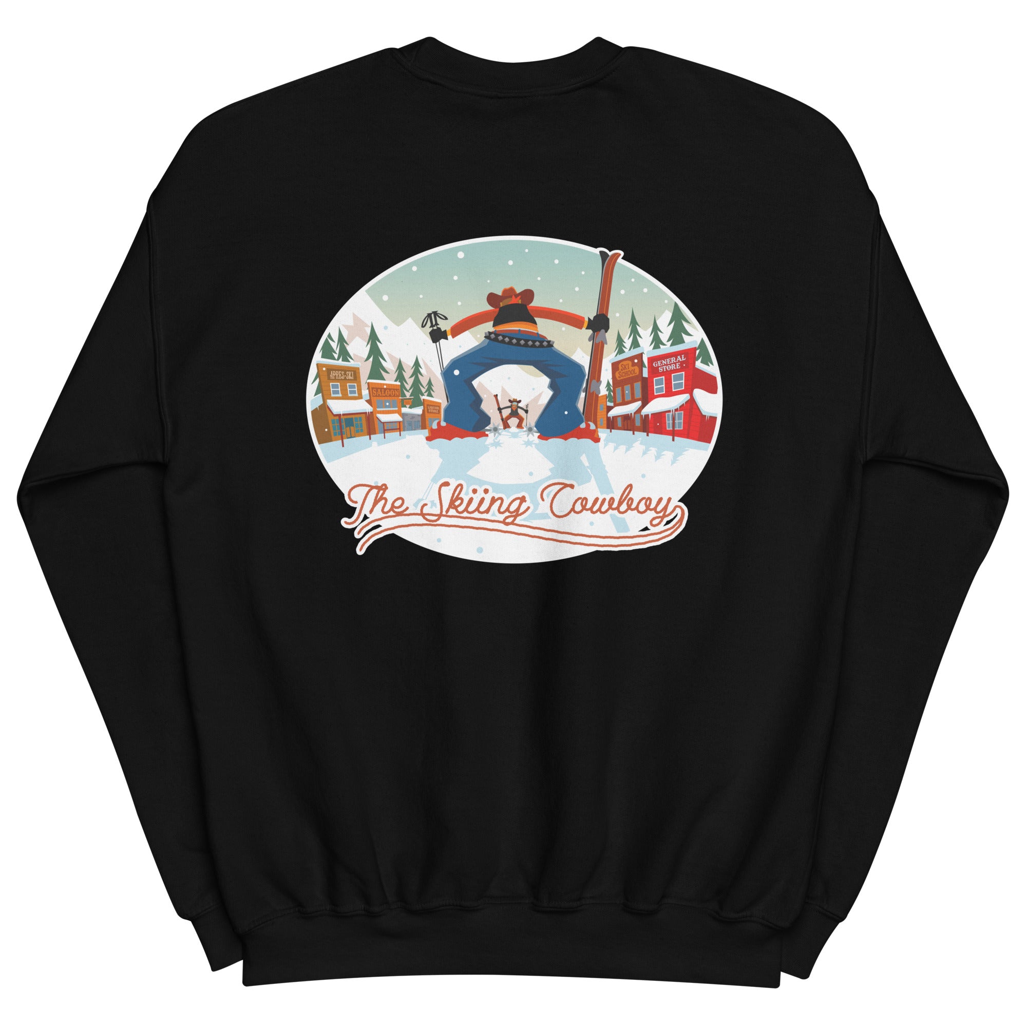 Sweat Unisexe à Col Rond Ski Fight at OK Corral sur couleurs foncées (face & dos)