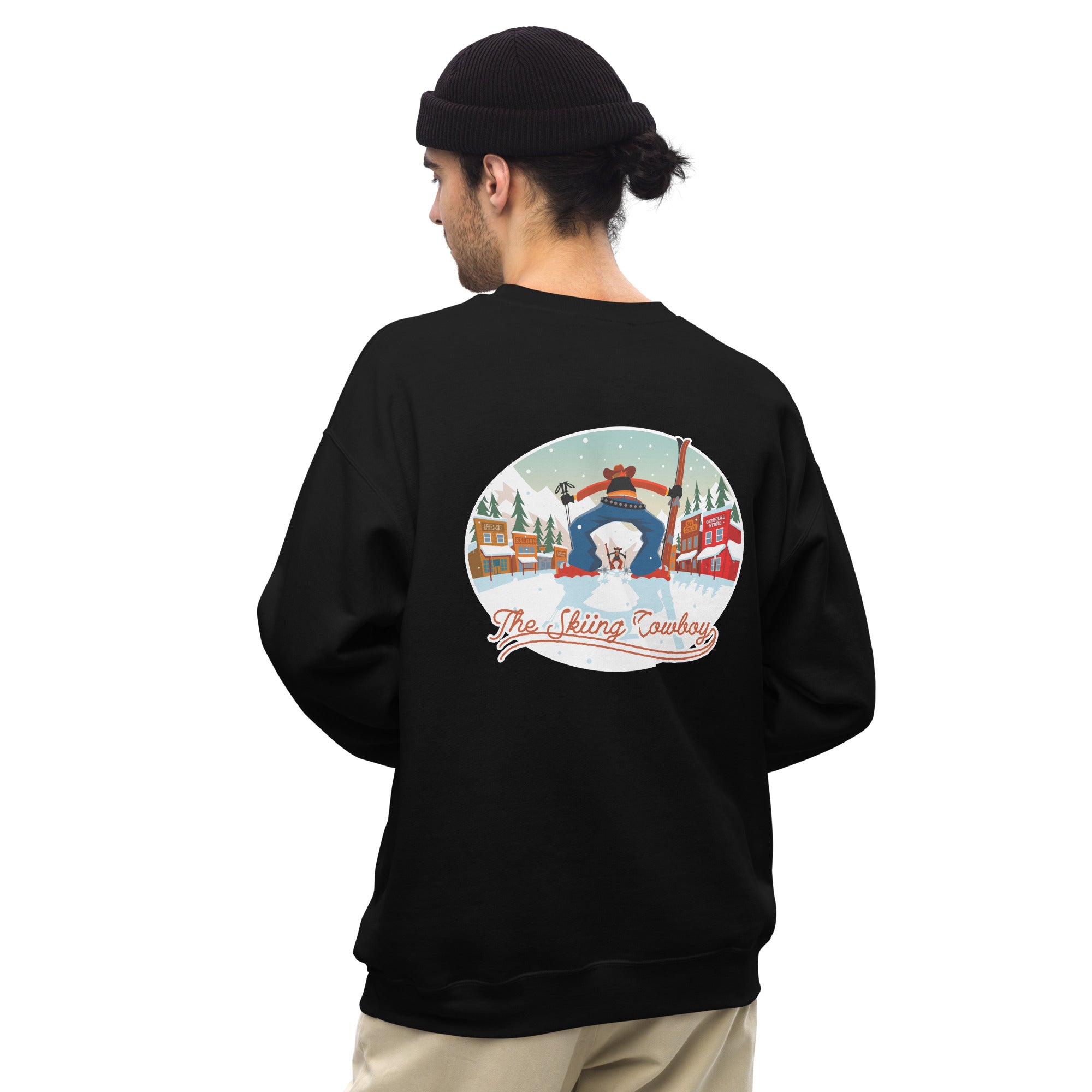 Sweat Unisexe à Col Rond Ski Fight at OK Corral sur couleurs foncées (face & dos)