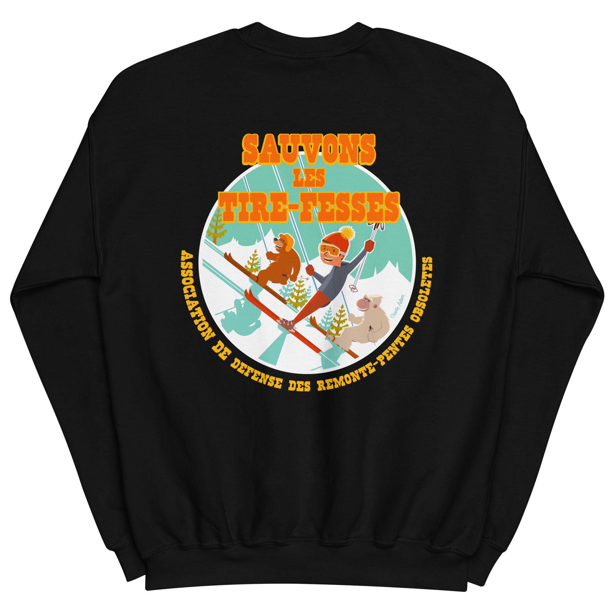 Sweat Unisexe à Col Rond Sauvons les Tires-fesses sur couleurs foncées (face & dos)