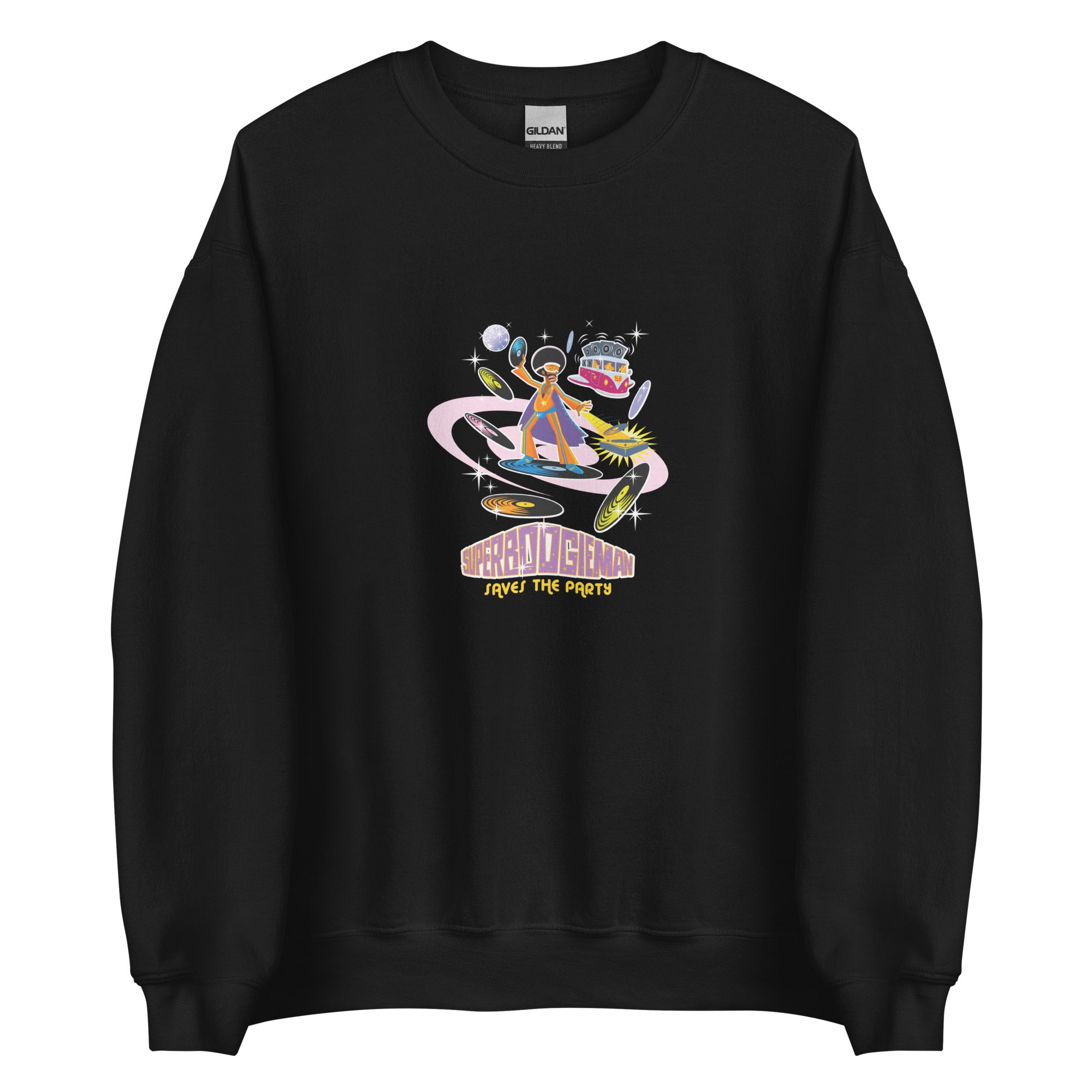 Sweat Unisexe à Col Rond Superboogieman sur couleurs foncées (face & dos)