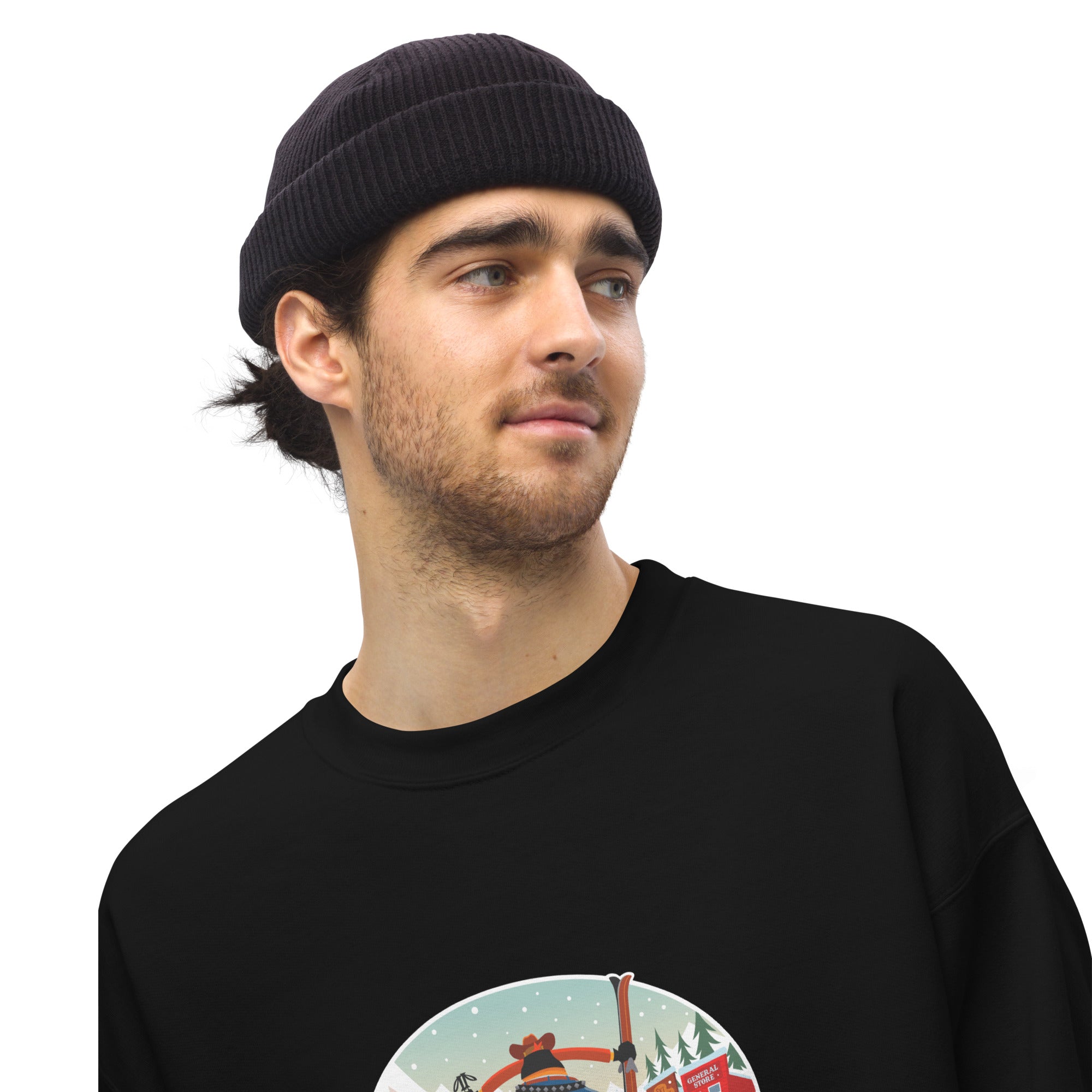 Sweat Unisexe à Col Rond Ski Fight at OK Corral sur couleurs foncées (face & dos)