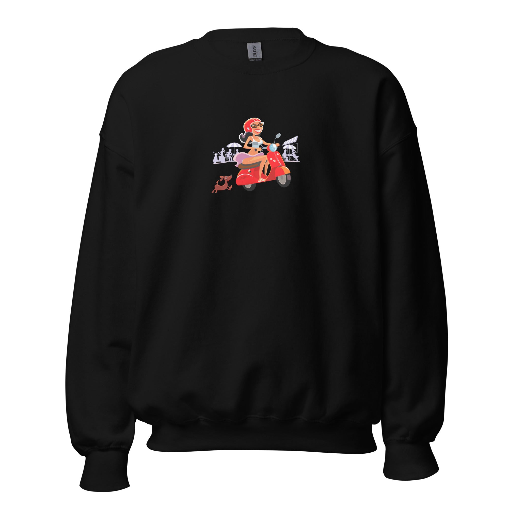 Unisex Sweatshirt Vespa Girl in St Tropez on dark colors