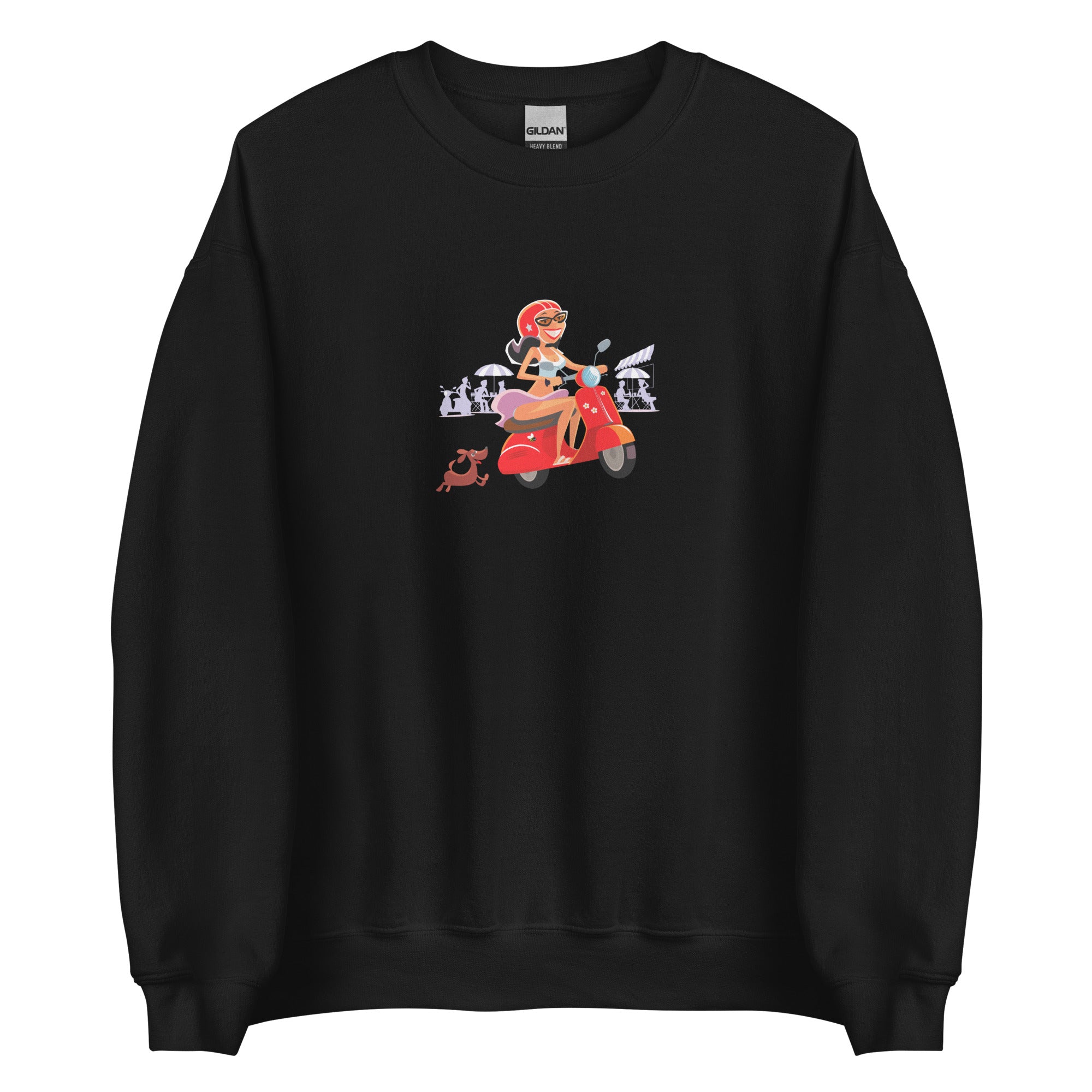 Unisex Sweatshirt Vespa Girl in St Tropez on dark colors