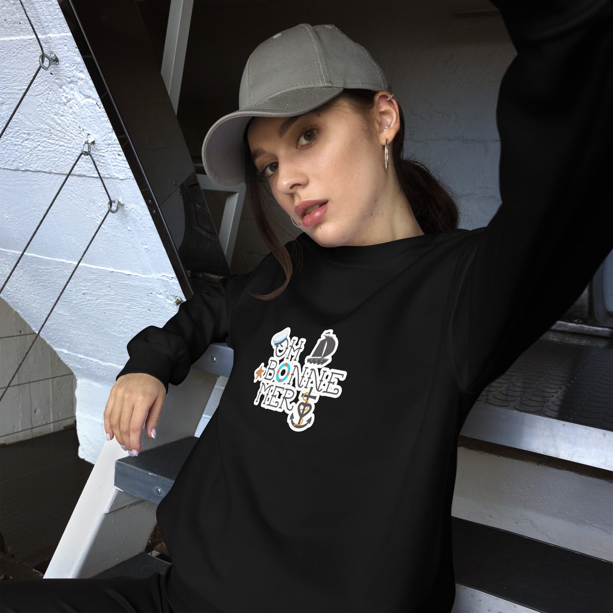 Sweat Unisexe à Col Rond Oh Bonne Mer 3 sur couleurs foncées