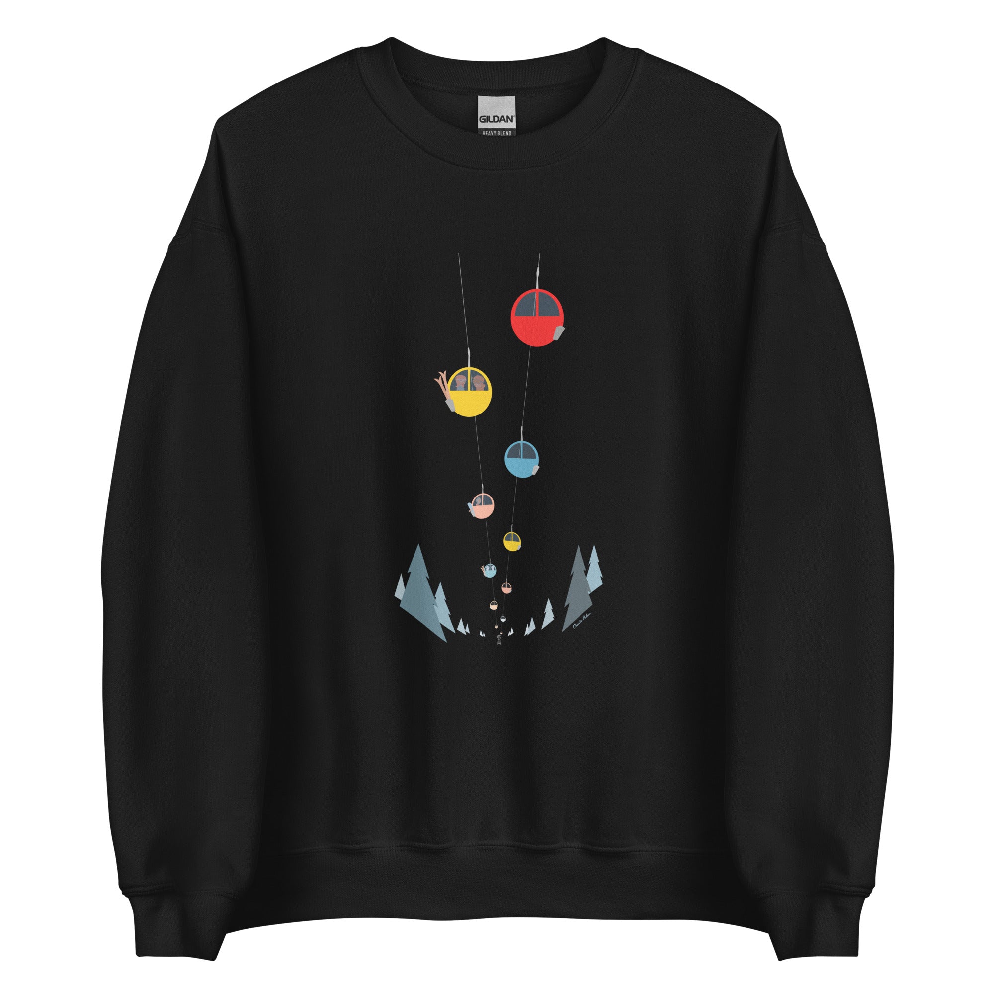 Sweat Unisexe à Col Rond Gondolas in the mist sur couleurs foncées