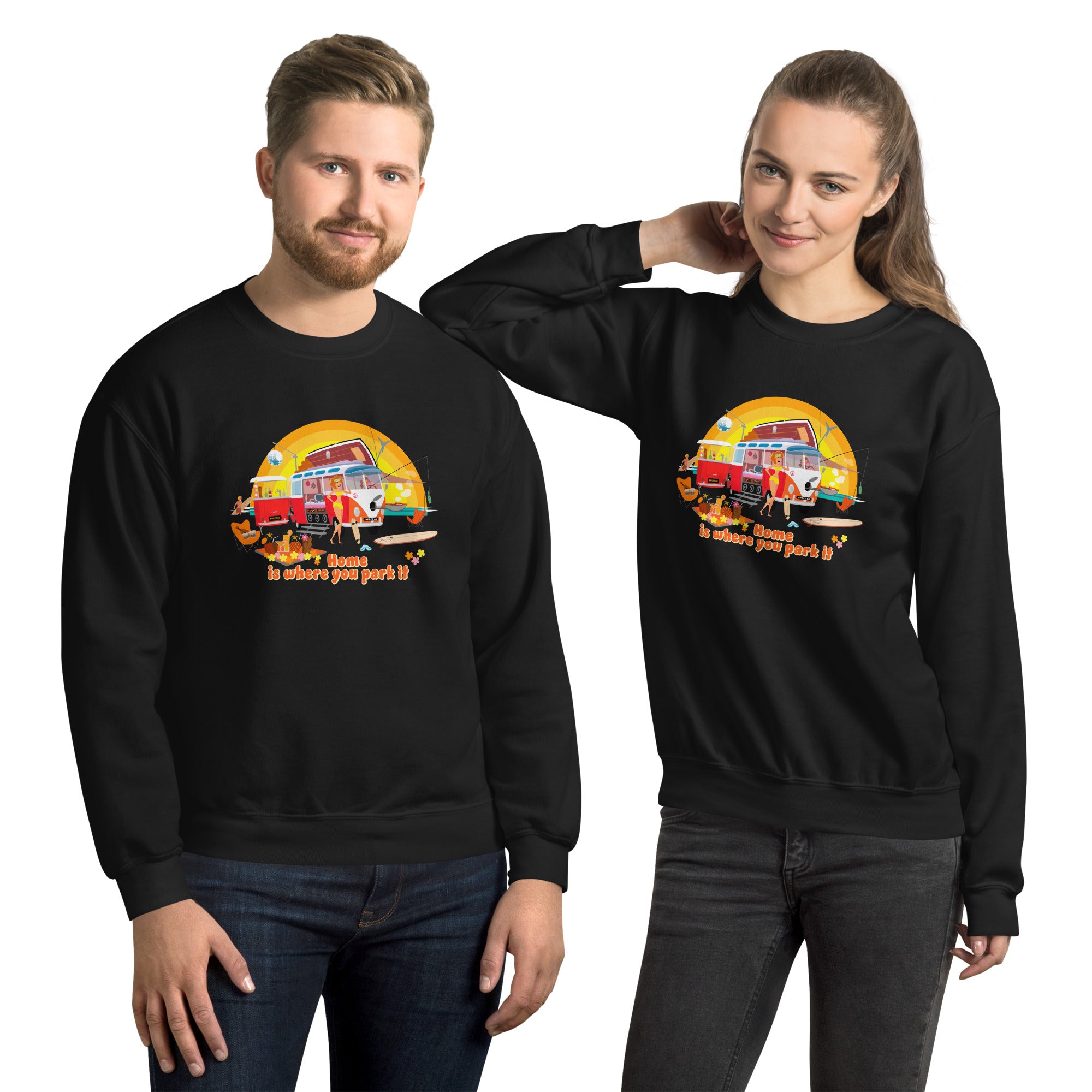 Sweat Unisexe à Col Rond Ultra Combi Home is where you park it sur couleurs foncées