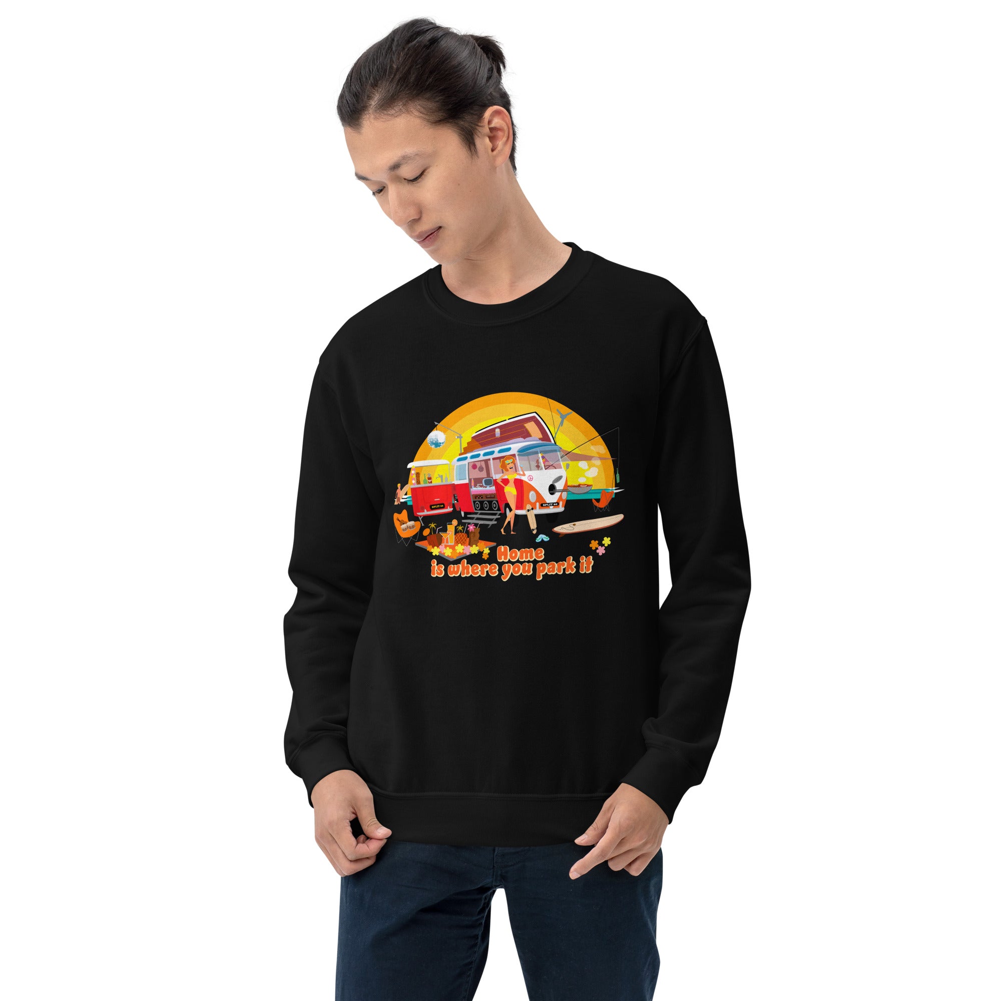 Sweat Unisexe à Col Rond Ultra Combi Home is where you park it sur couleurs foncées