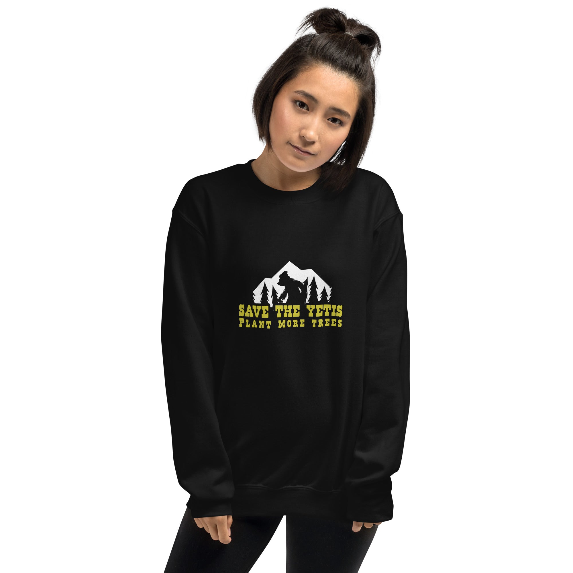 Unisex Sweatshirt Save the Yetis, Plant more Trees on dark colors