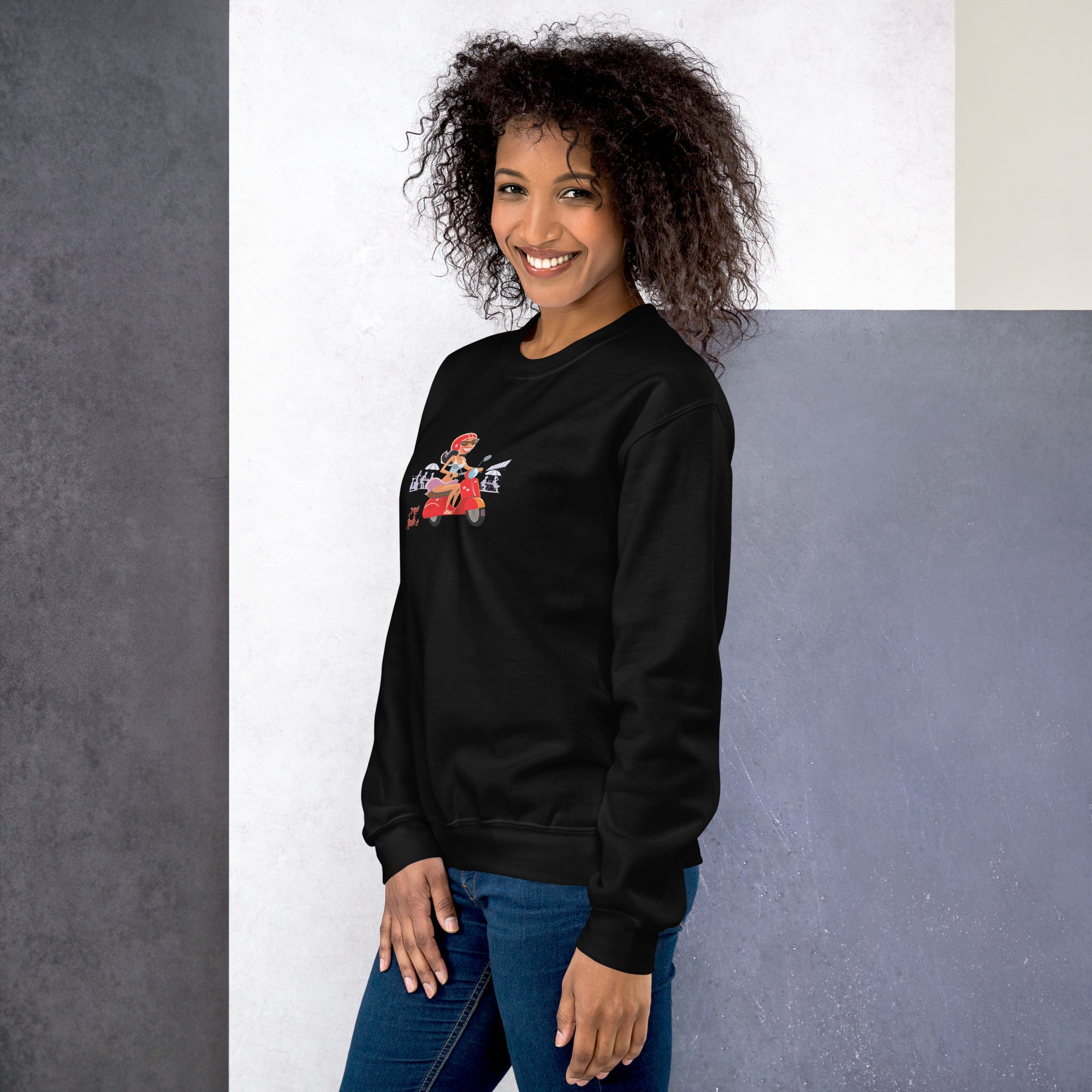 Unisex Sweatshirt Vespa Girl in St Tropez on dark colors