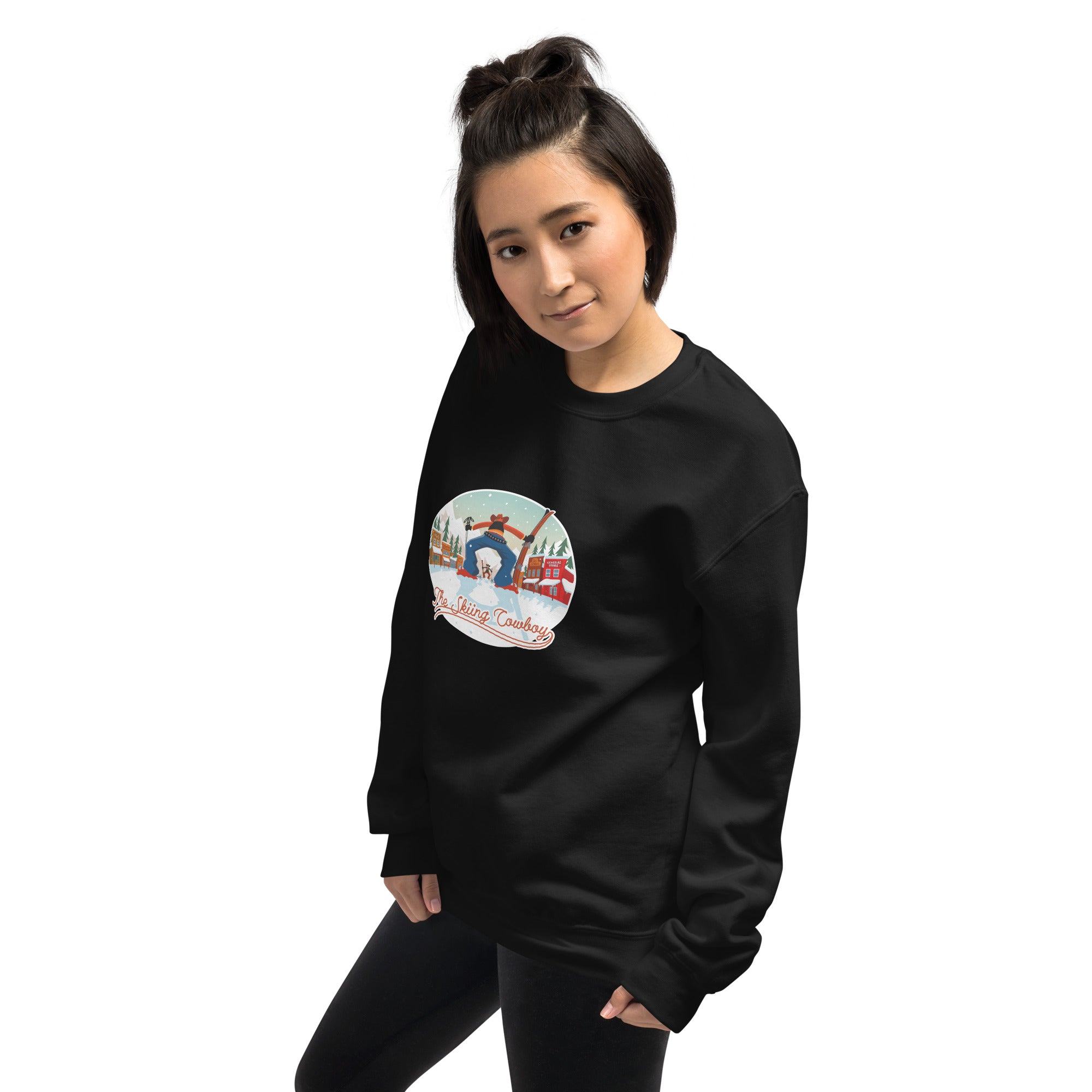 Sweat Unisexe à Col Rond Ski Fight at OK Corral sur couleurs foncées (face & dos)