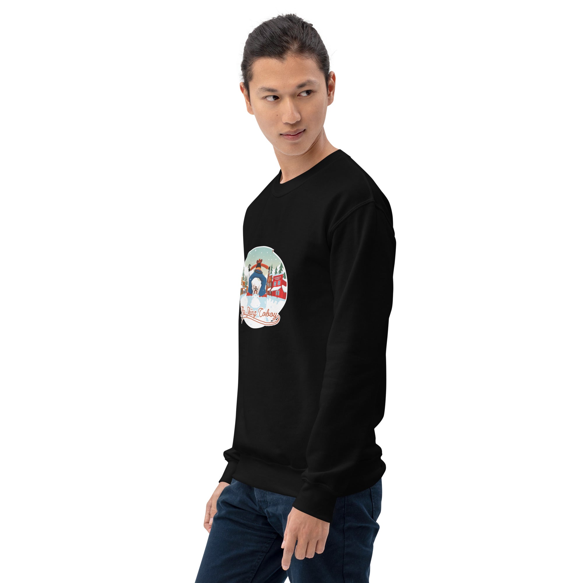 Sweat Unisexe à Col Rond Ski Fight at OK Corral sur couleurs foncées (face & dos)