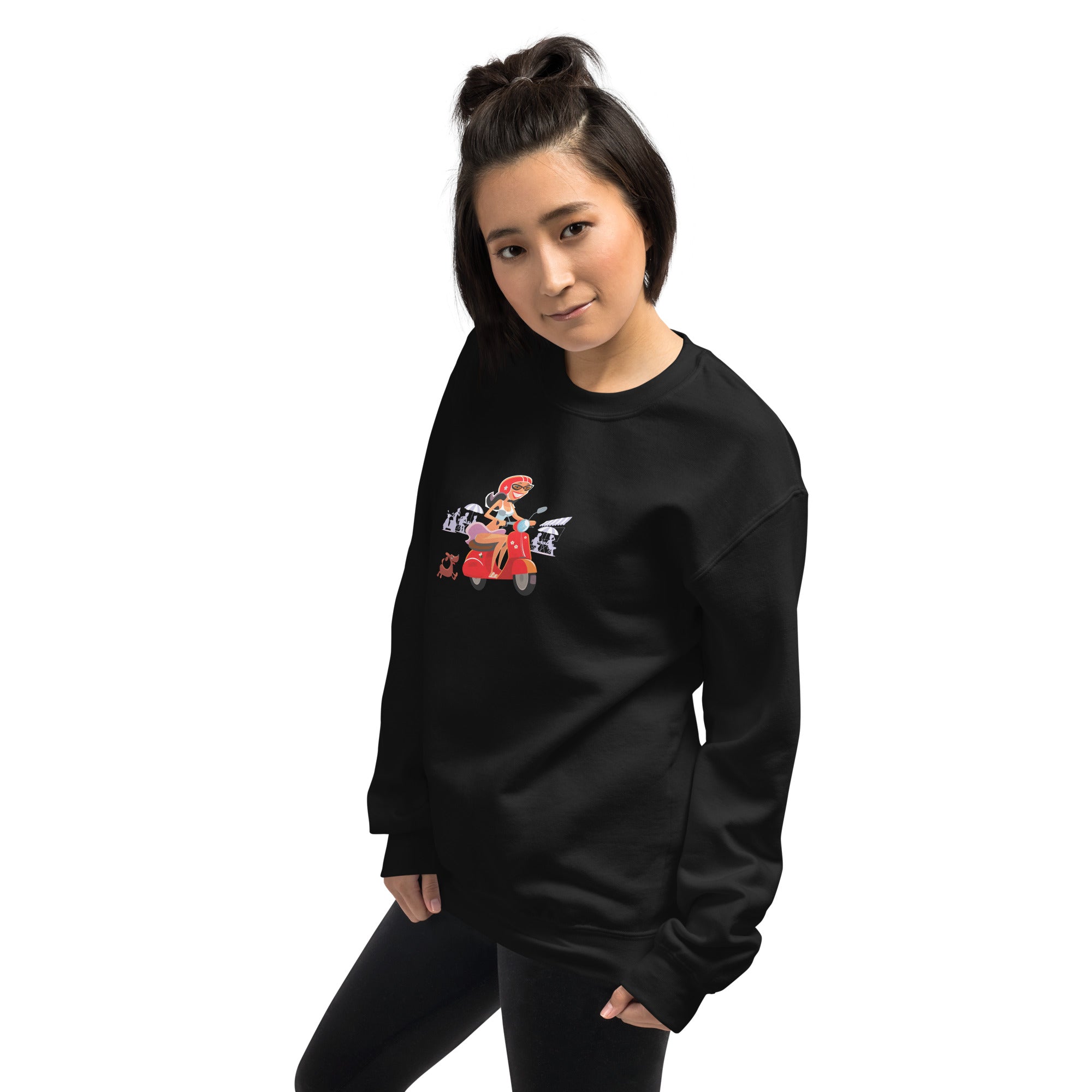 Unisex Sweatshirt Vespa Girl in St Tropez on dark colors