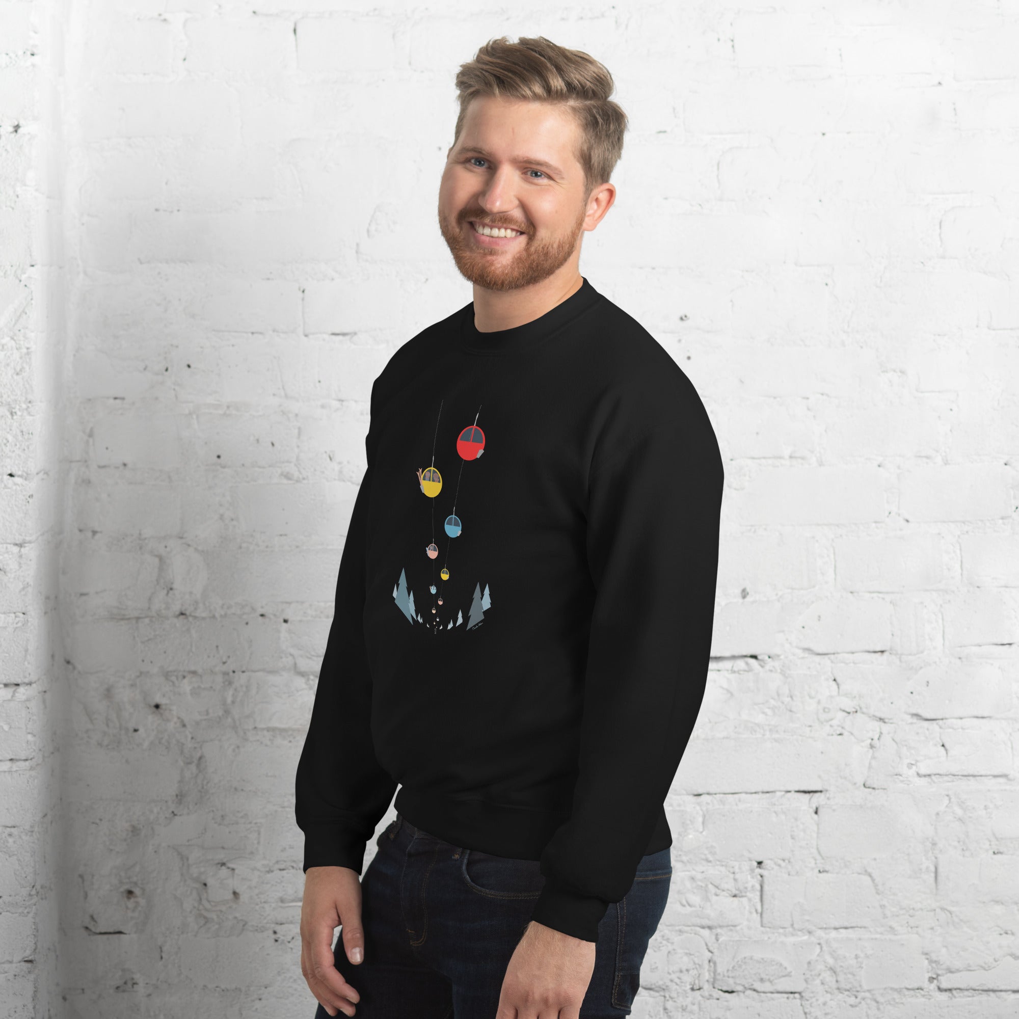 Sweat Unisexe à Col Rond Gondolas in the mist sur couleurs foncées