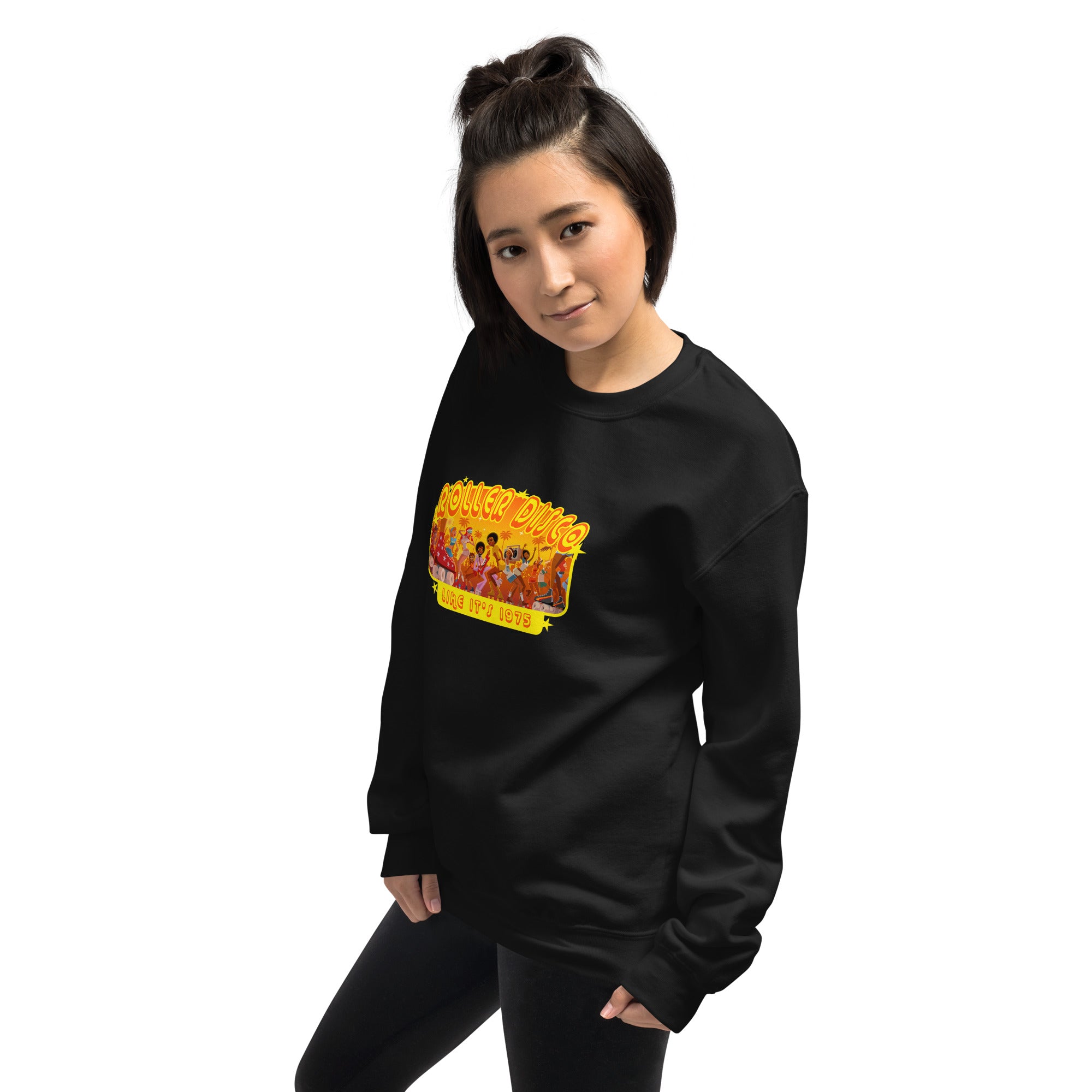 Sweat Unisexe à Col Rond Roller Disco 1975 sur couleurs foncées (face & dos)