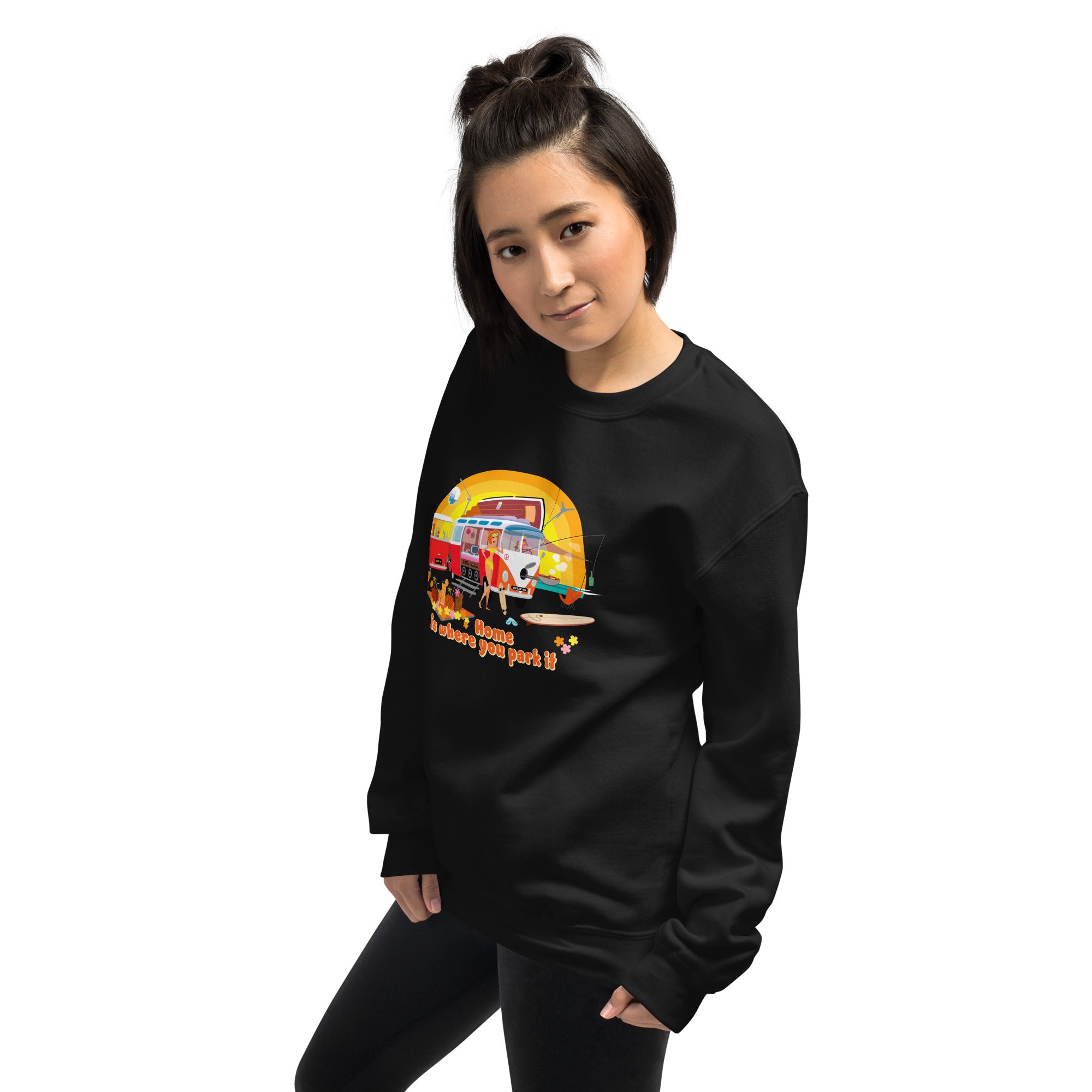 Sweat Unisexe à Col Rond Ultra Combi Home is where you park it sur couleurs foncées