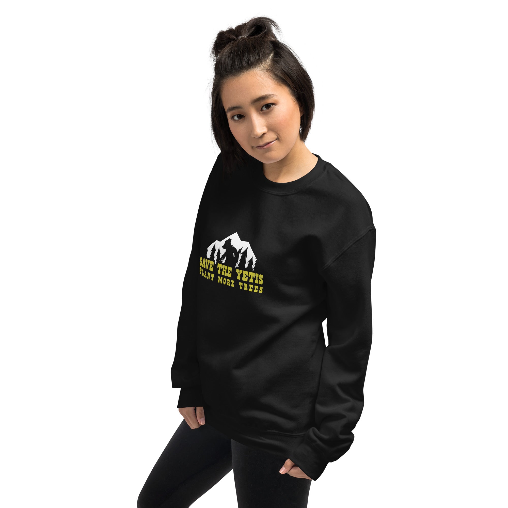 Unisex Sweatshirt Save the Yetis, Plant more Trees on dark colors
