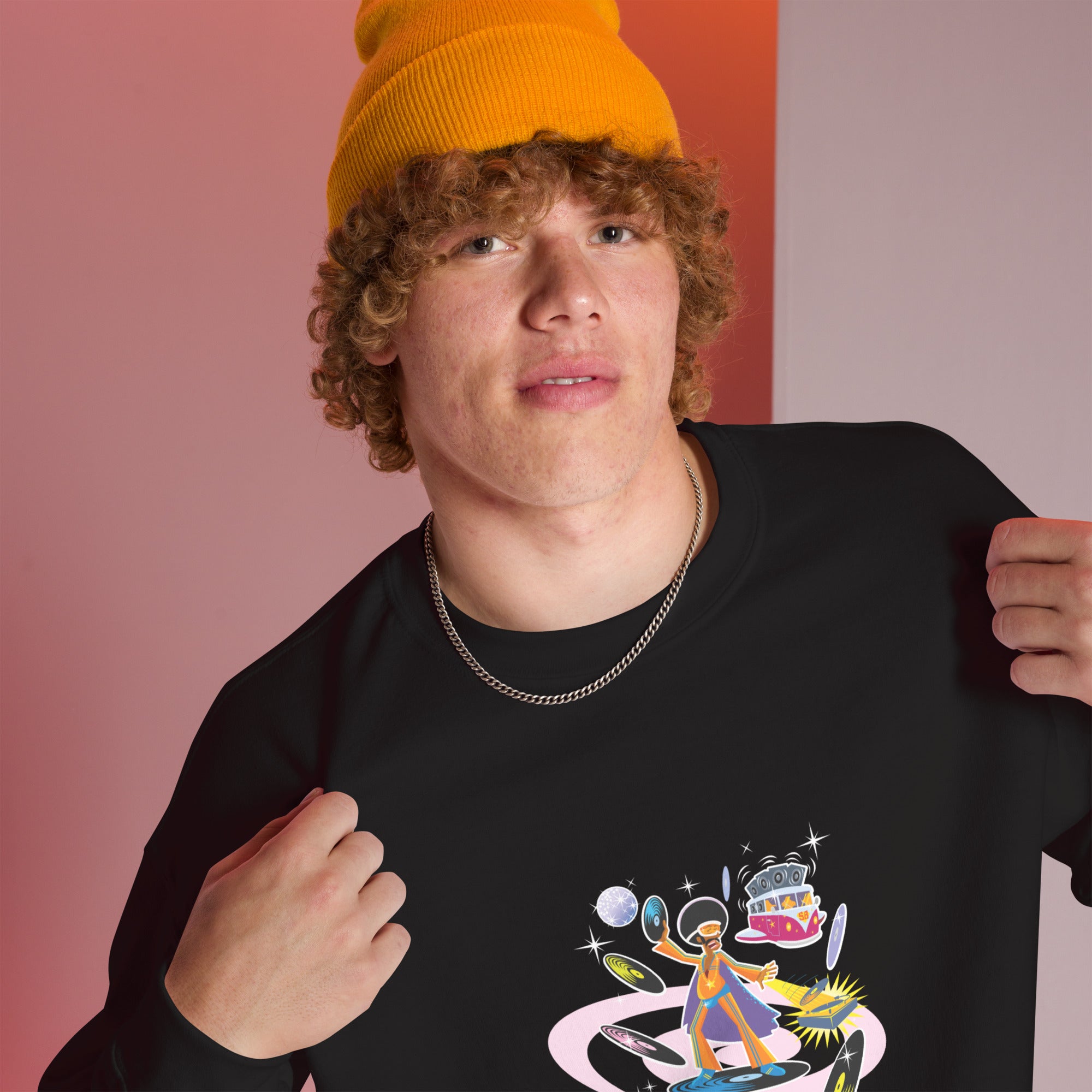 Sweat Unisexe à Col Rond Superboogieman sur couleurs foncées (face & dos)