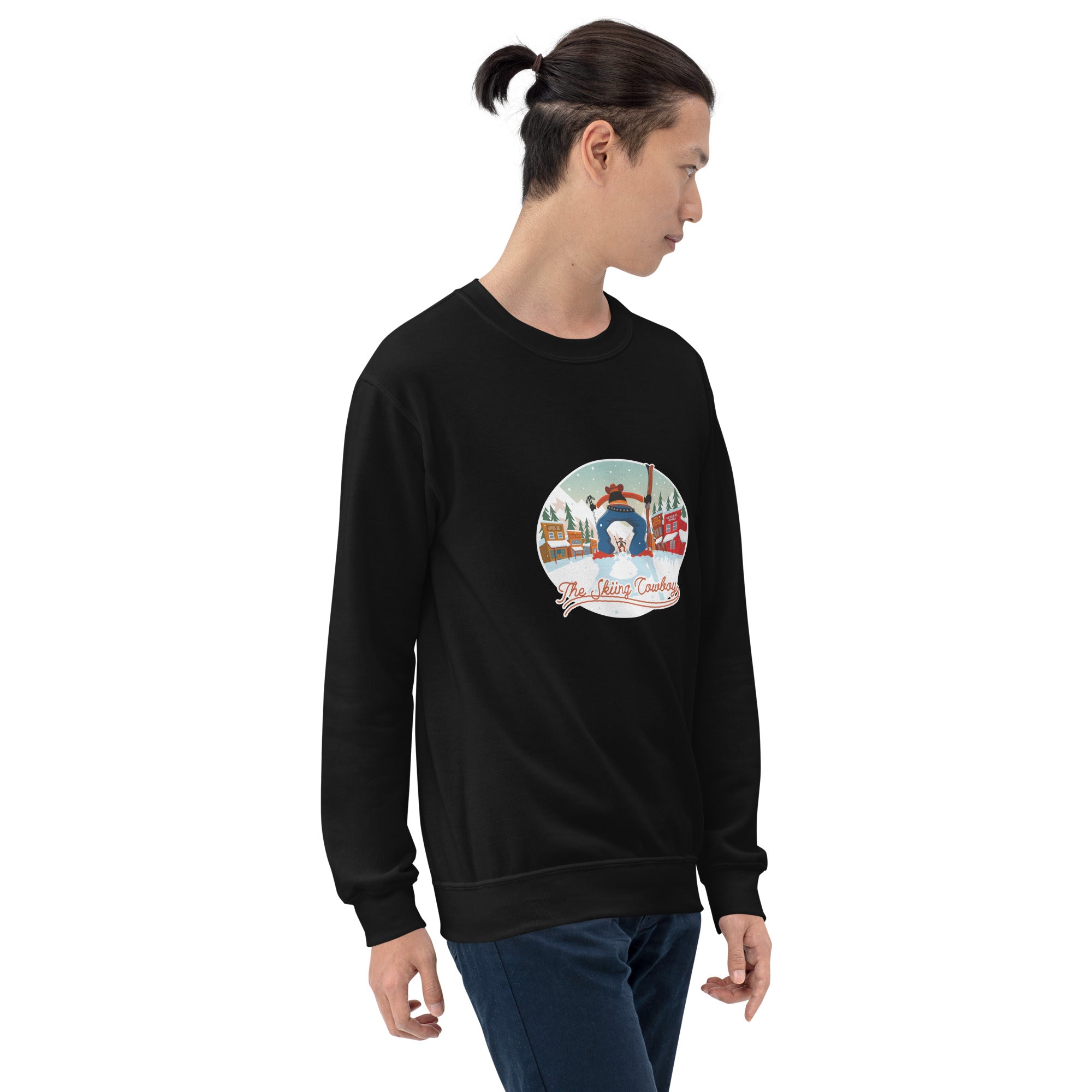 Sweat Unisexe à Col Rond Ski Fight at OK Corral sur couleurs foncées (face & dos)