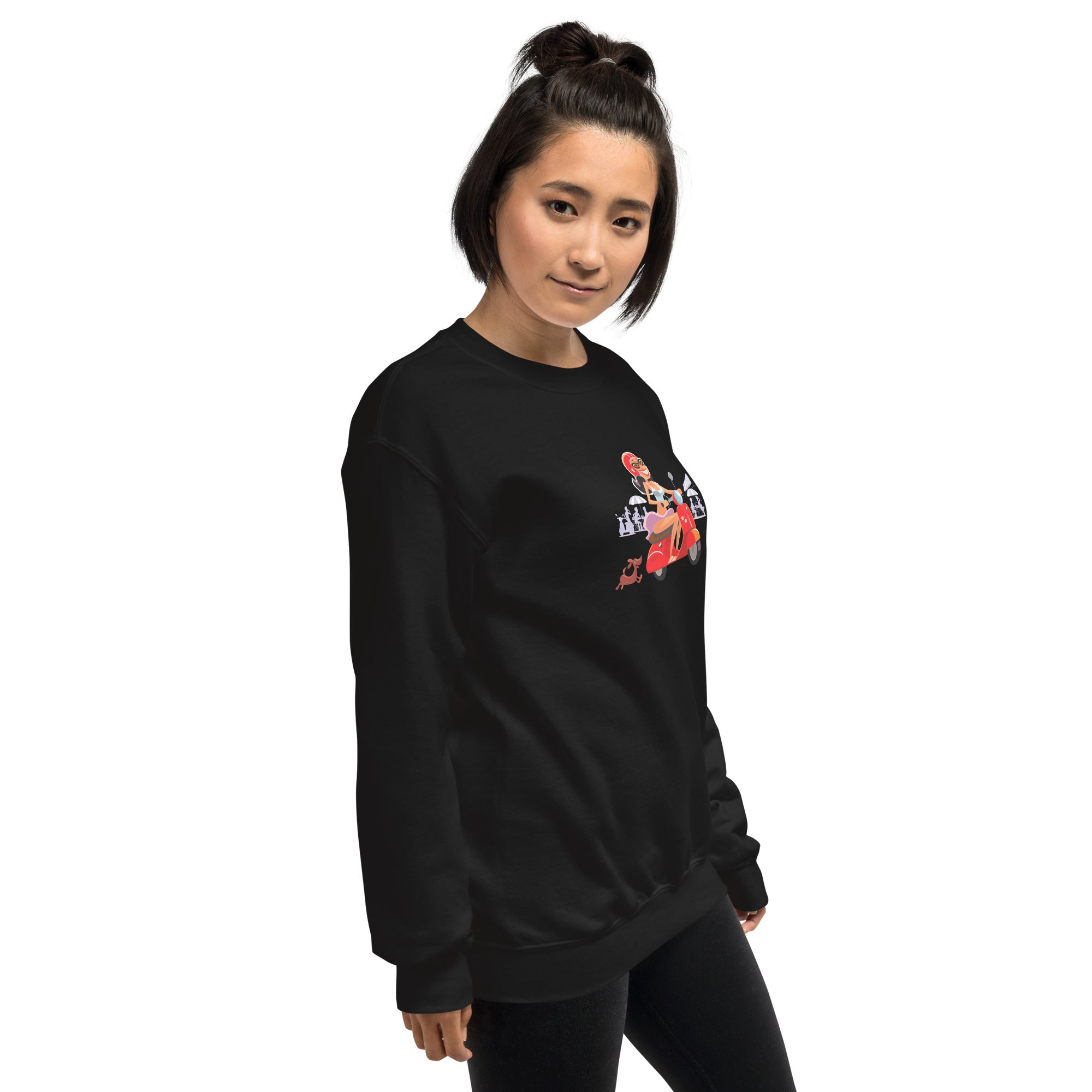 Unisex Sweatshirt Vespa Girl in St Tropez on dark colors