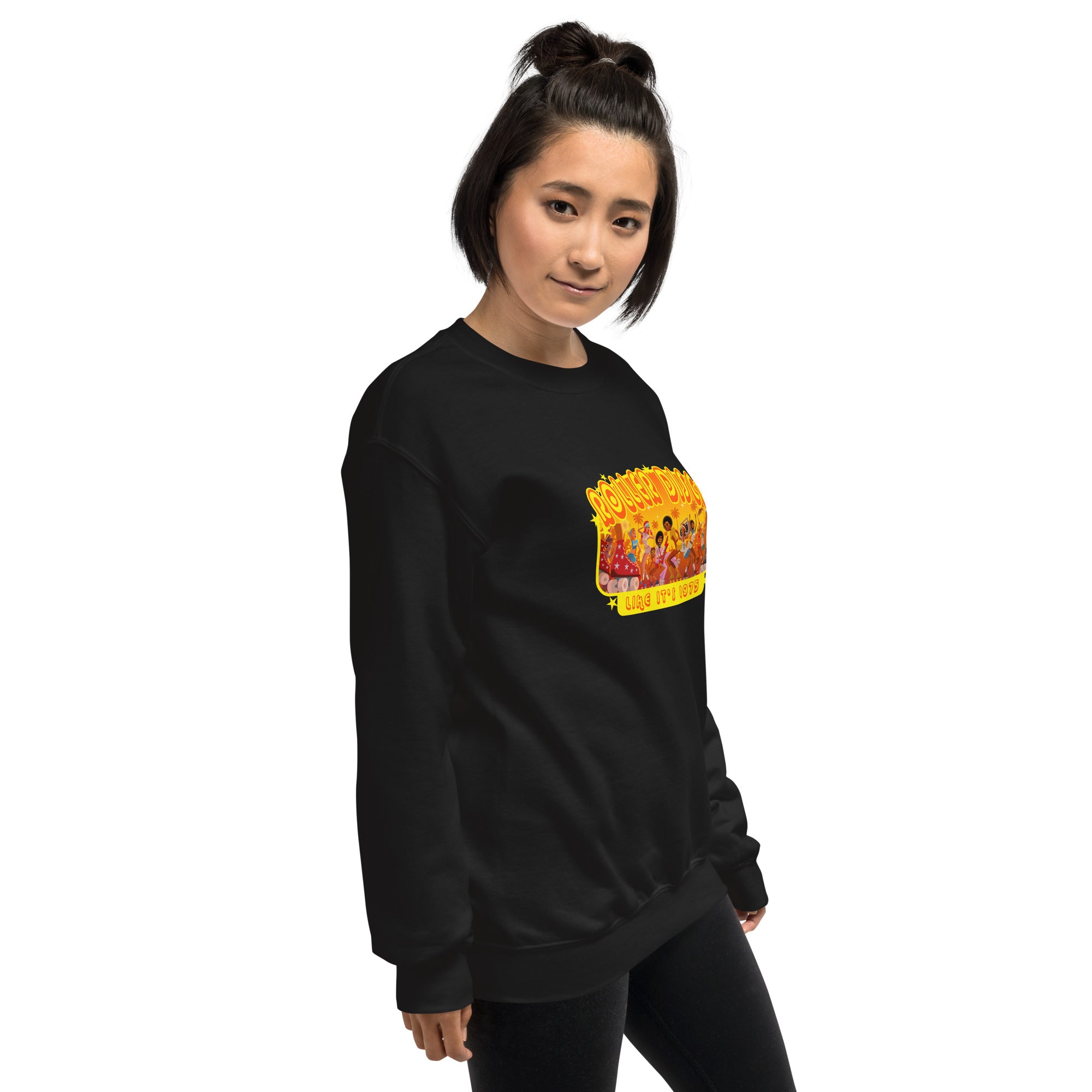 Sweat Unisexe à Col Rond Roller Disco 1975 sur couleurs foncées (face & dos)