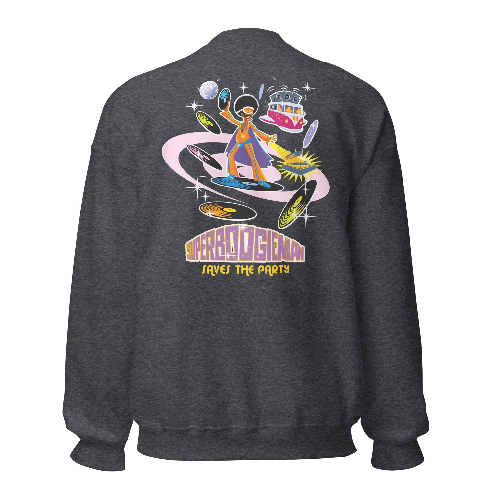 Sweat Unisexe à Col Rond Superboogieman sur couleurs foncées (face & dos)