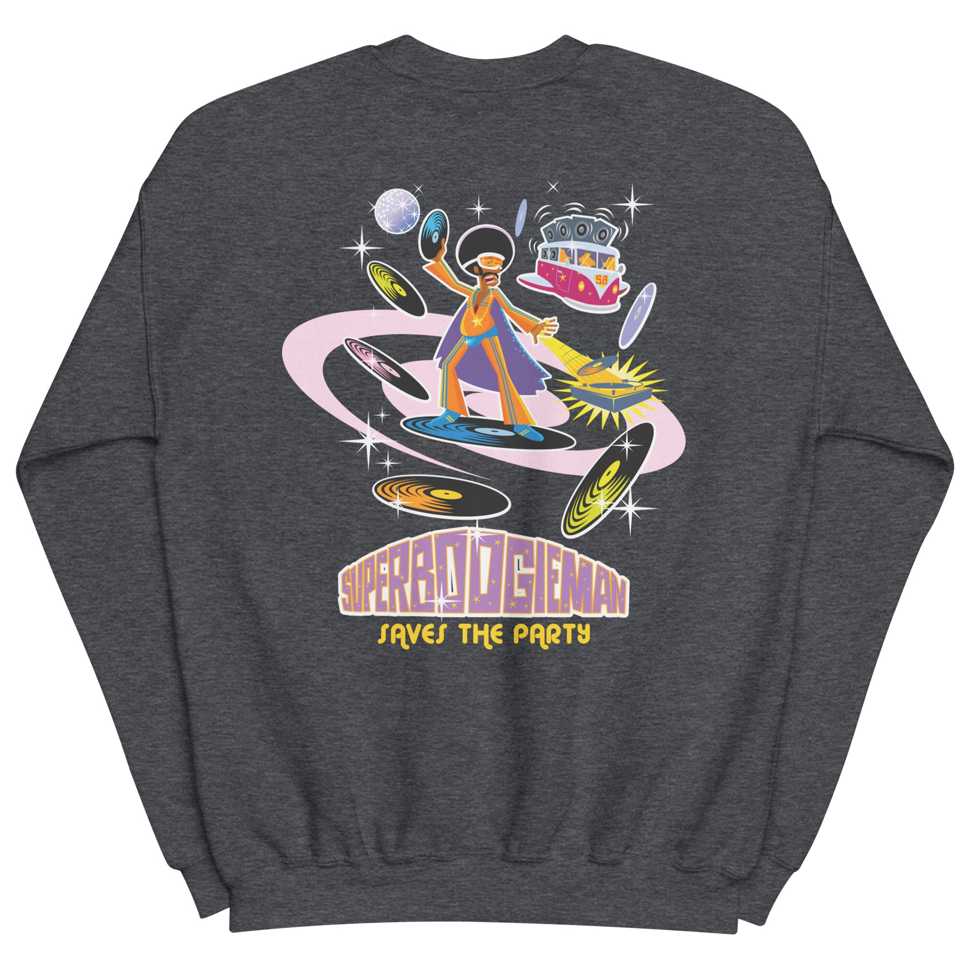 Sweat Unisexe à Col Rond Superboogieman sur couleurs foncées (face & dos)