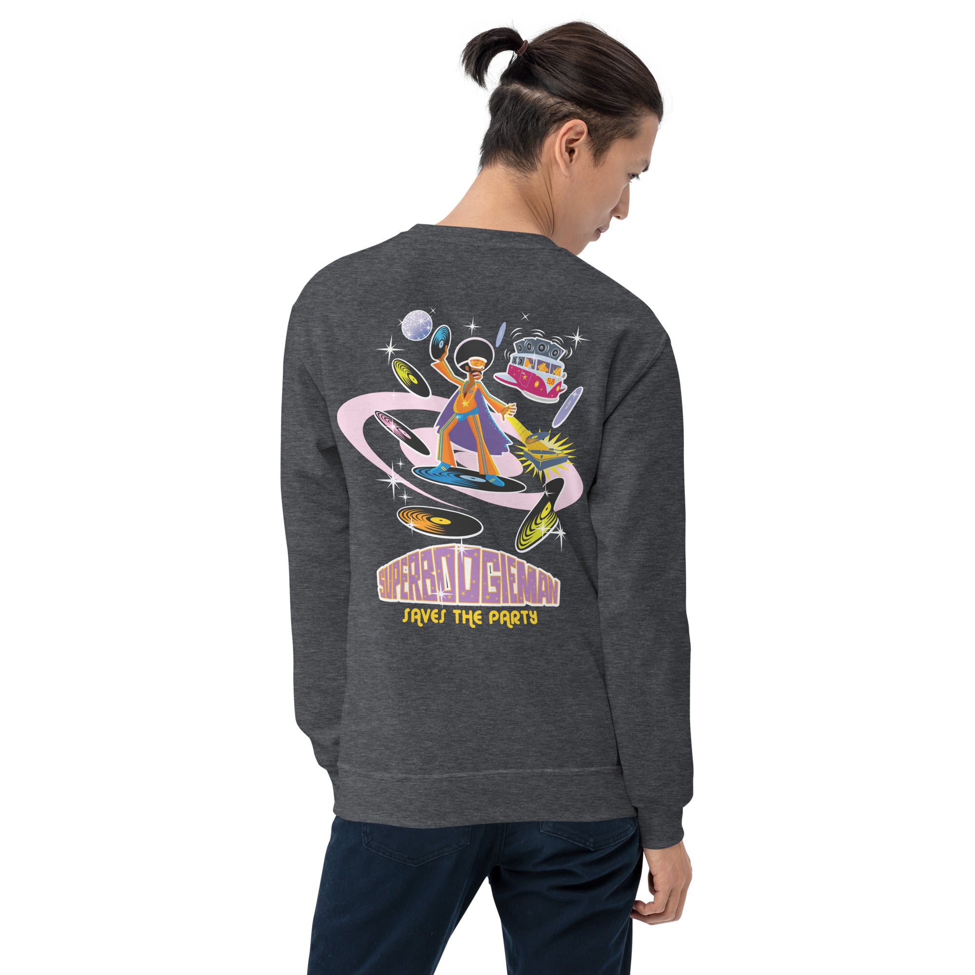 Sweat Unisexe à Col Rond Superboogieman sur couleurs foncées (face & dos)