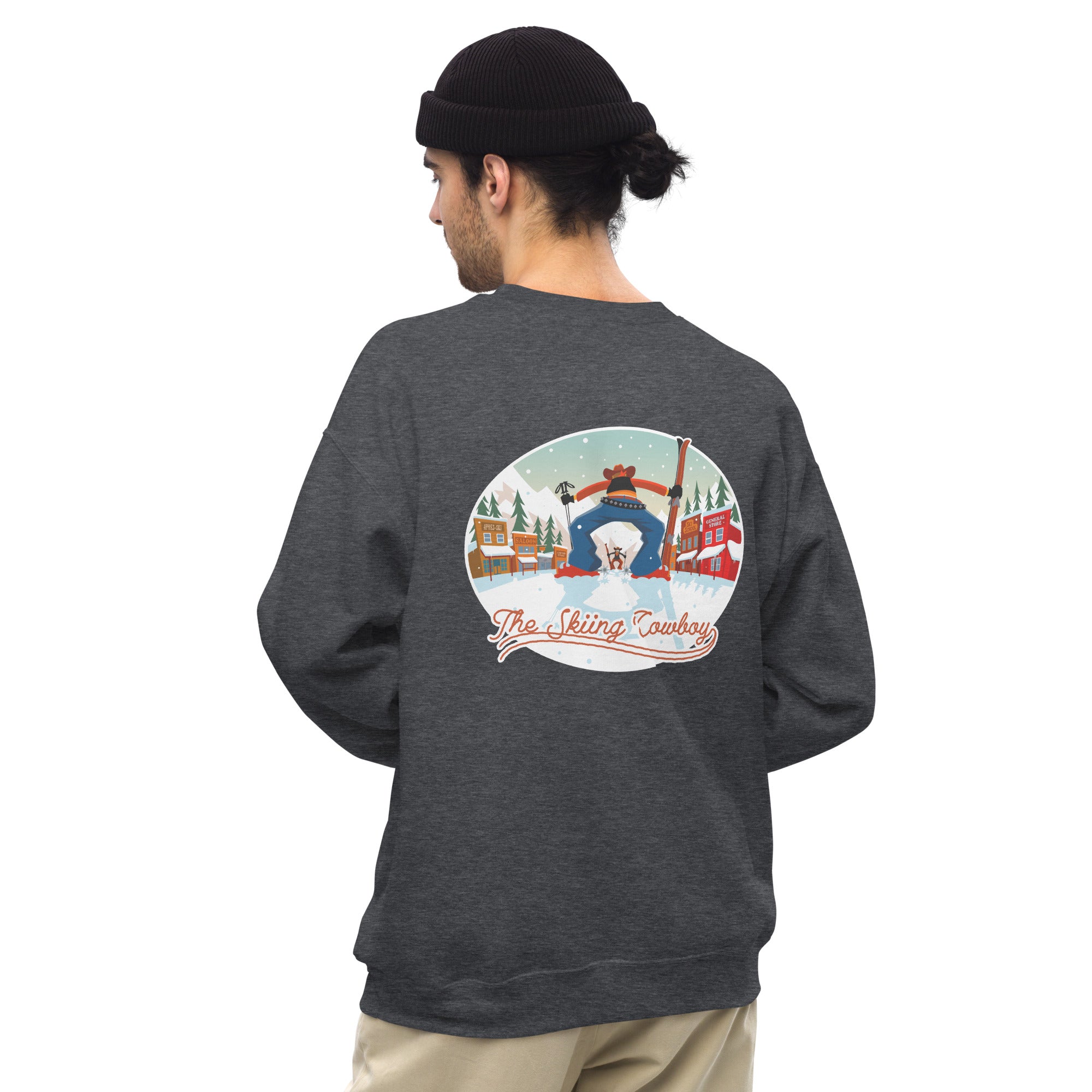 Sweat Unisexe à Col Rond Ski Fight at OK Corral sur couleurs foncées (face & dos)