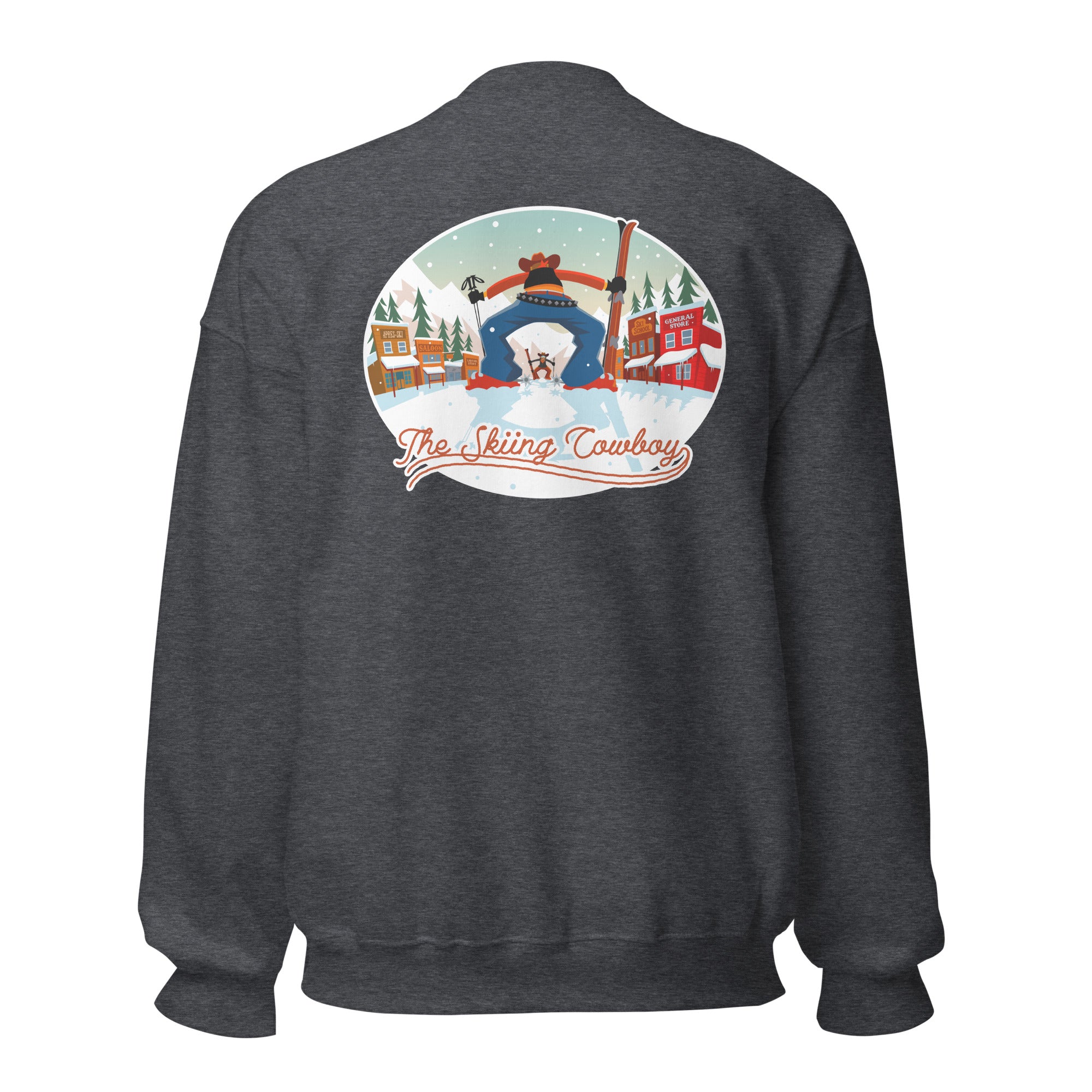 Sweat Unisexe à Col Rond Ski Fight at OK Corral sur couleurs foncées (face & dos)