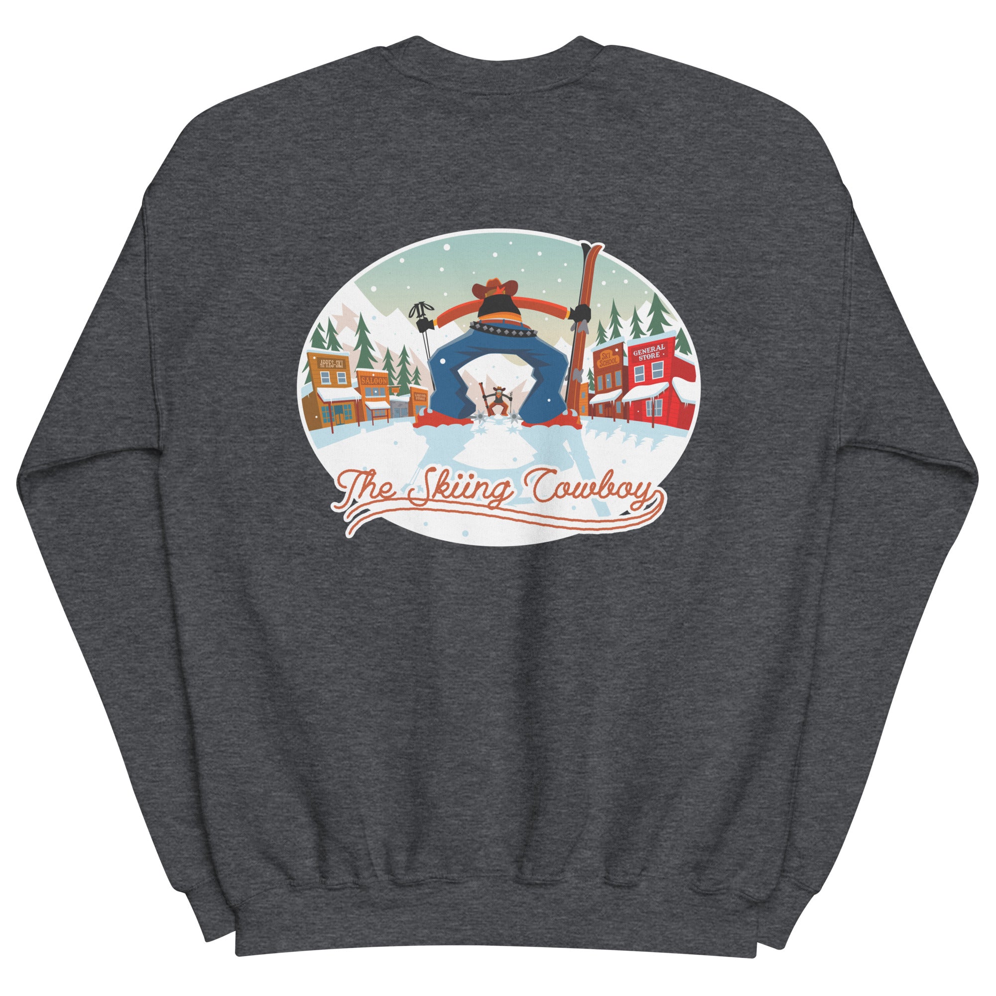 Sweat Unisexe à Col Rond Ski Fight at OK Corral sur couleurs foncées (face & dos)
