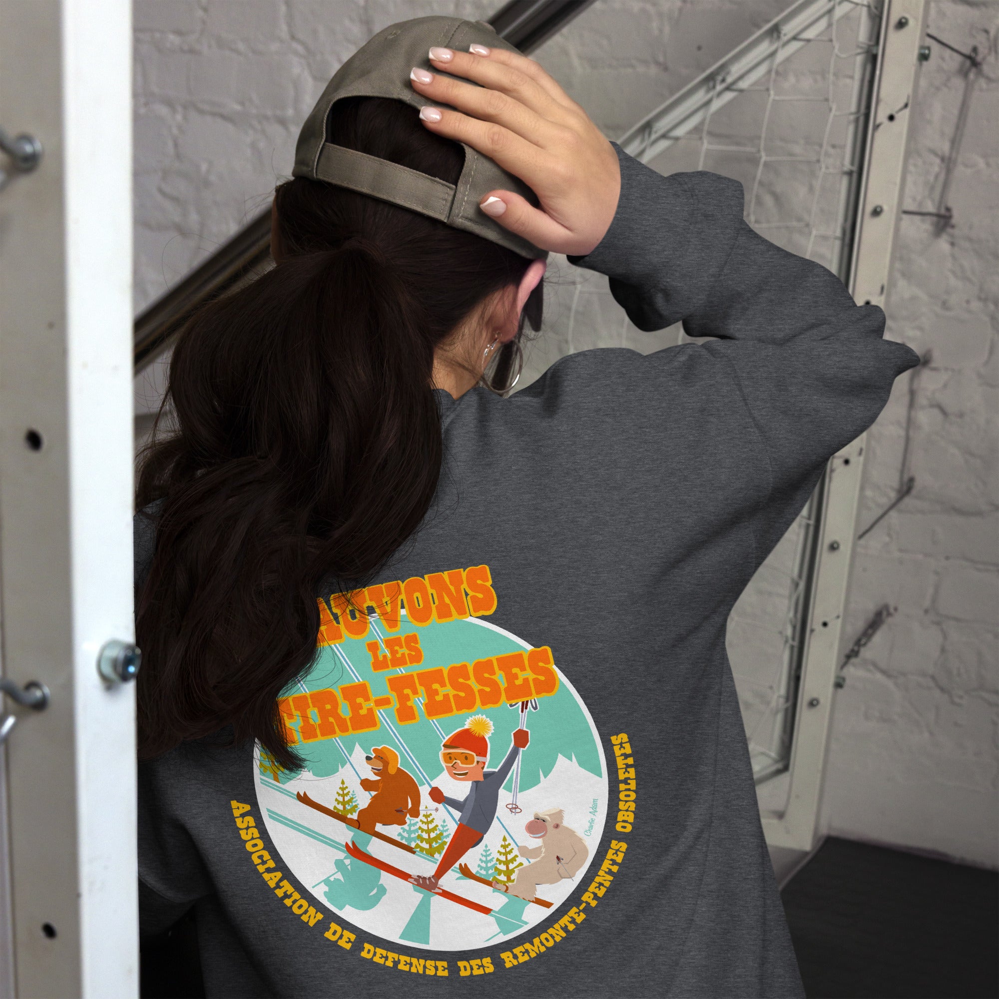 Sweat Unisexe à Col Rond Sauvons les Tires-fesses sur couleurs foncées (face & dos)