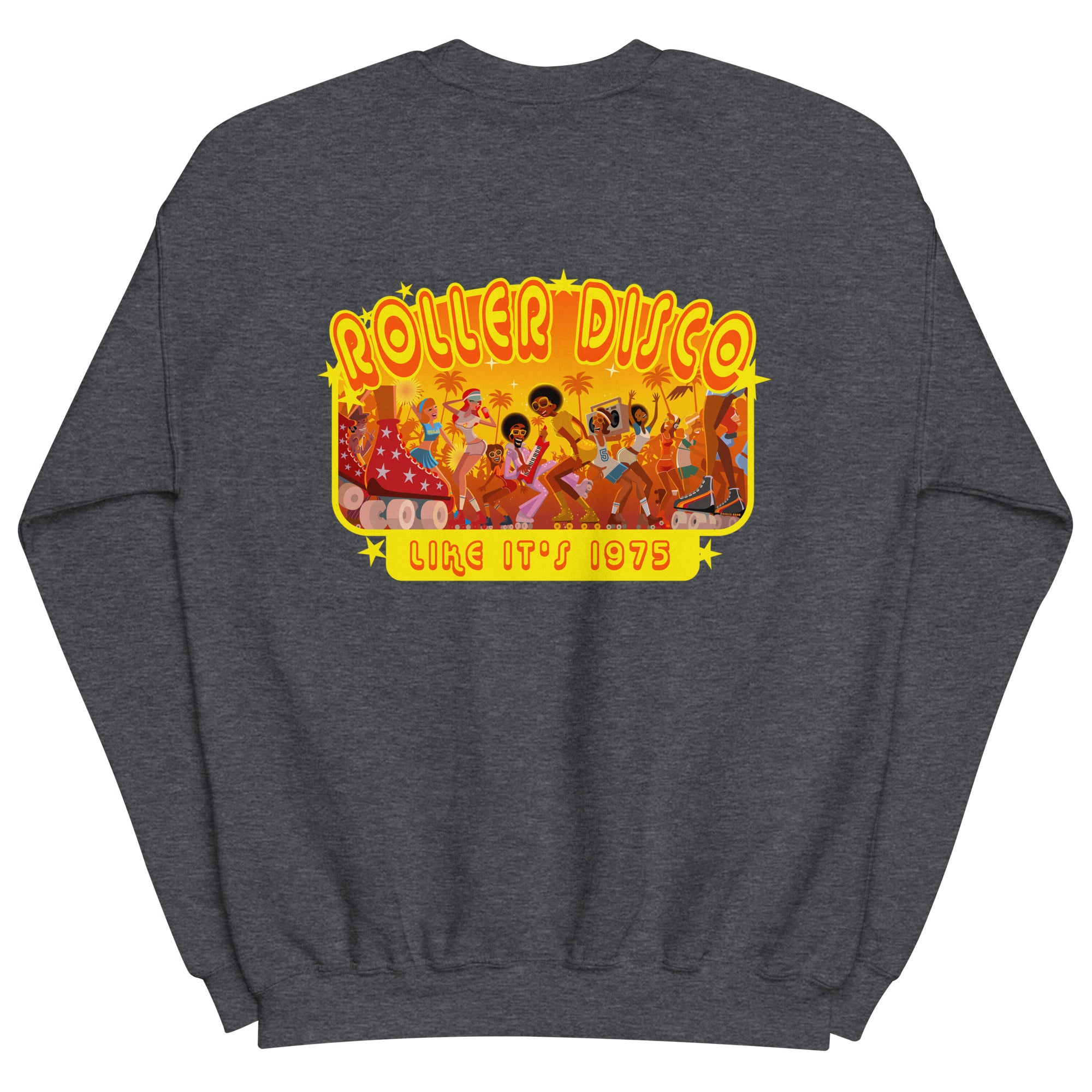Sweat Unisexe à Col Rond Roller Disco 1975 sur couleurs foncées (face & dos)