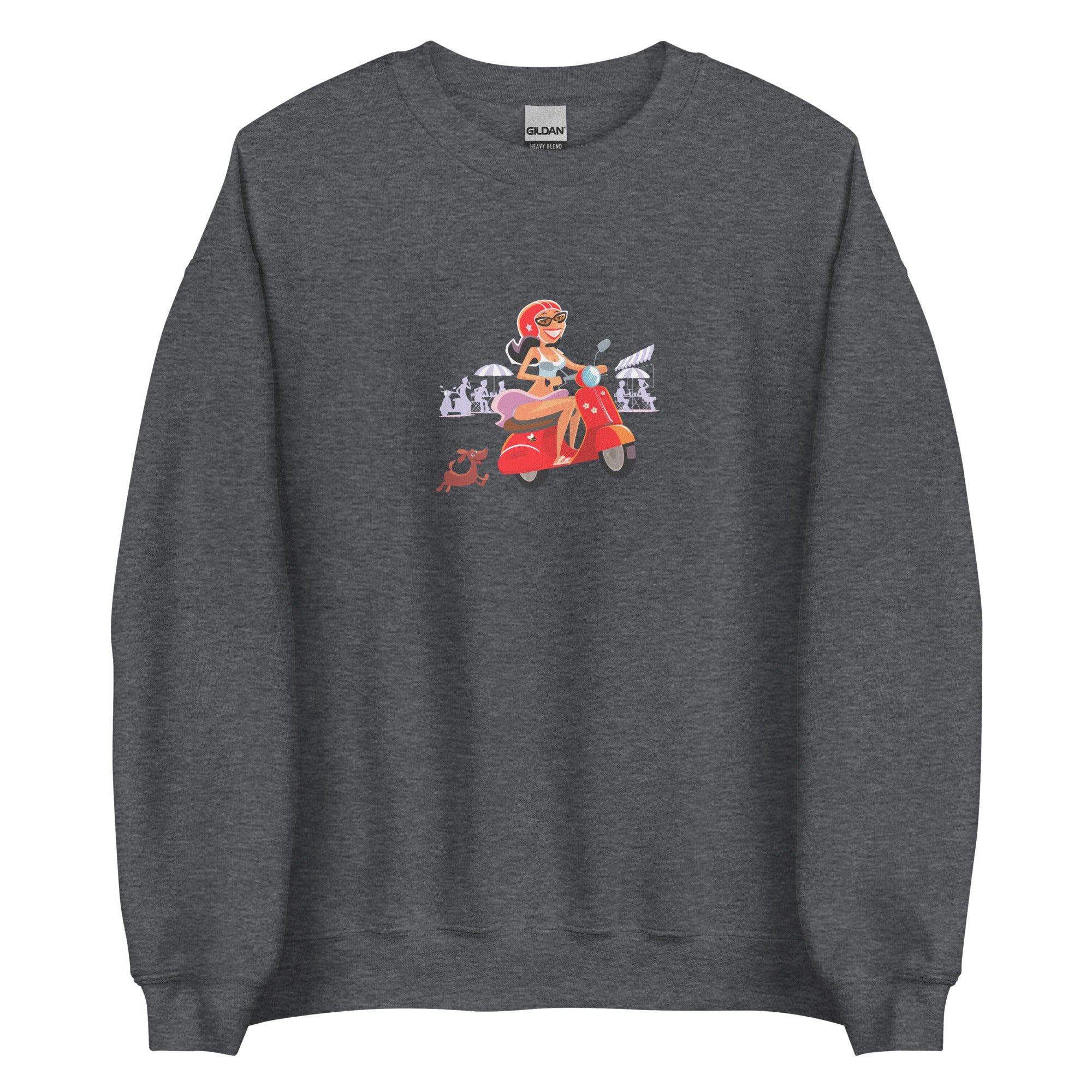 Unisex Sweatshirt Vespa Girl in St Tropez on dark colors