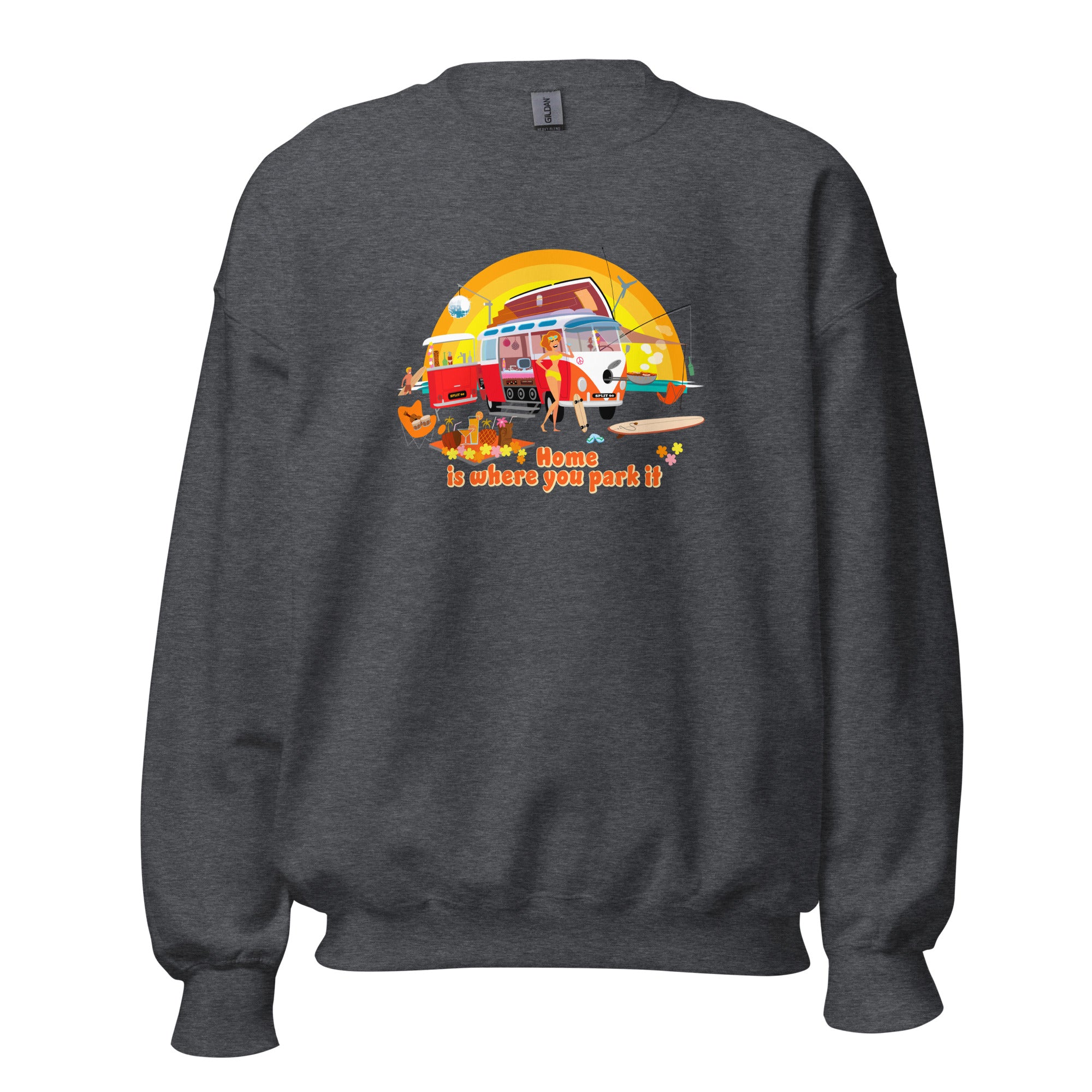 Sweat Unisexe à Col Rond Ultra Combi Home is where you park it sur couleurs foncées