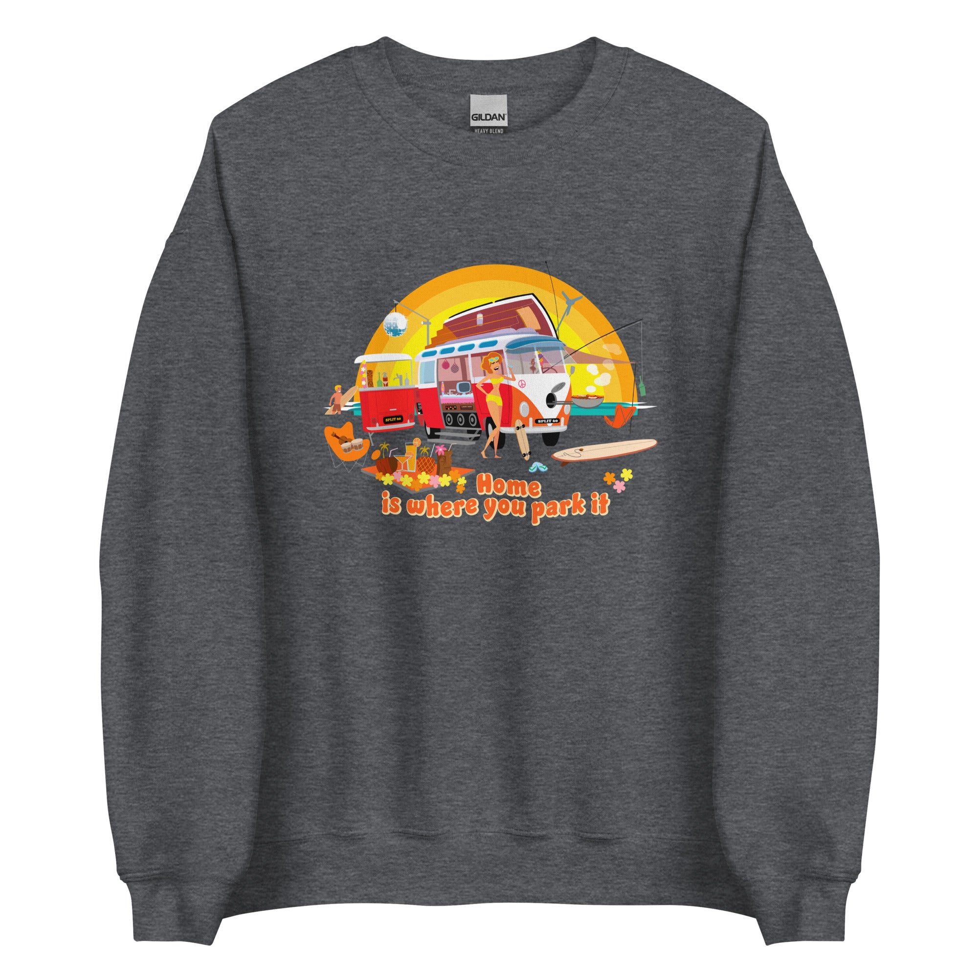 Sweat Unisexe à Col Rond Ultra Combi Home is where you park it sur couleurs foncées