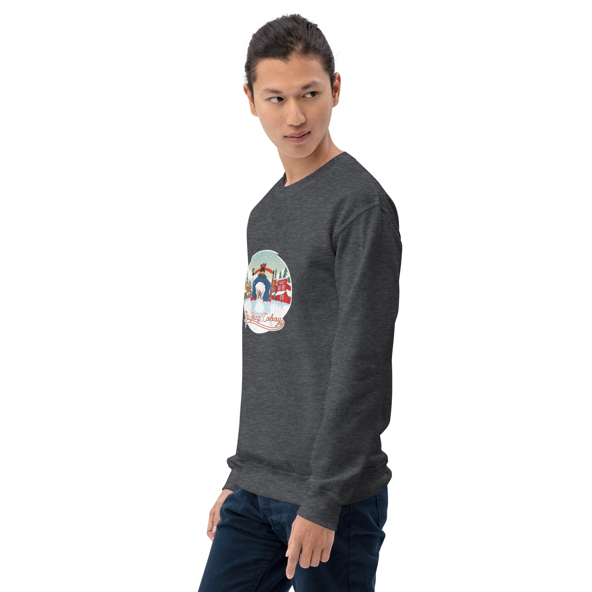 Sweat Unisexe à Col Rond Ski Fight at OK Corral sur couleurs foncées (face & dos)