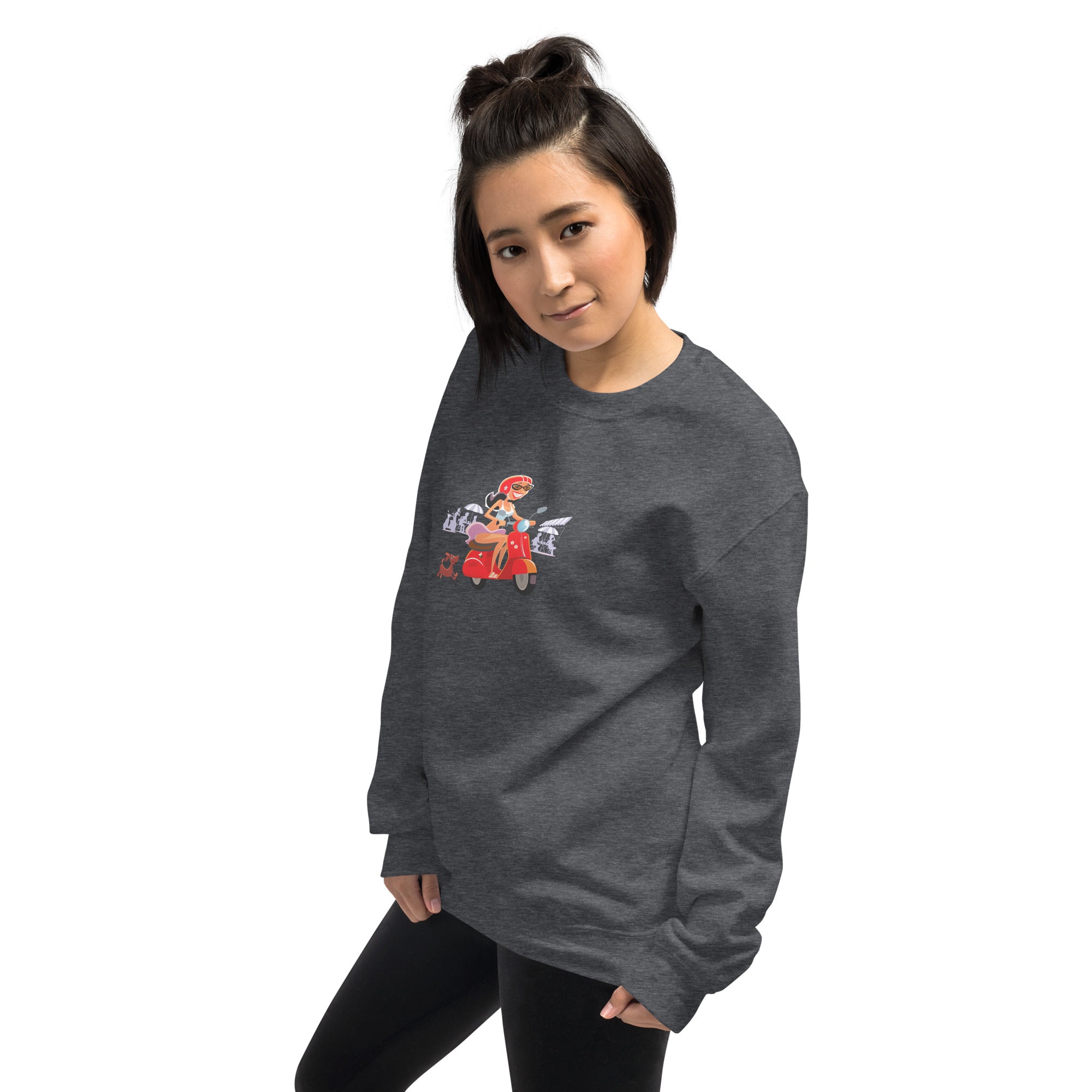 Unisex Sweatshirt Vespa Girl in St Tropez on dark colors