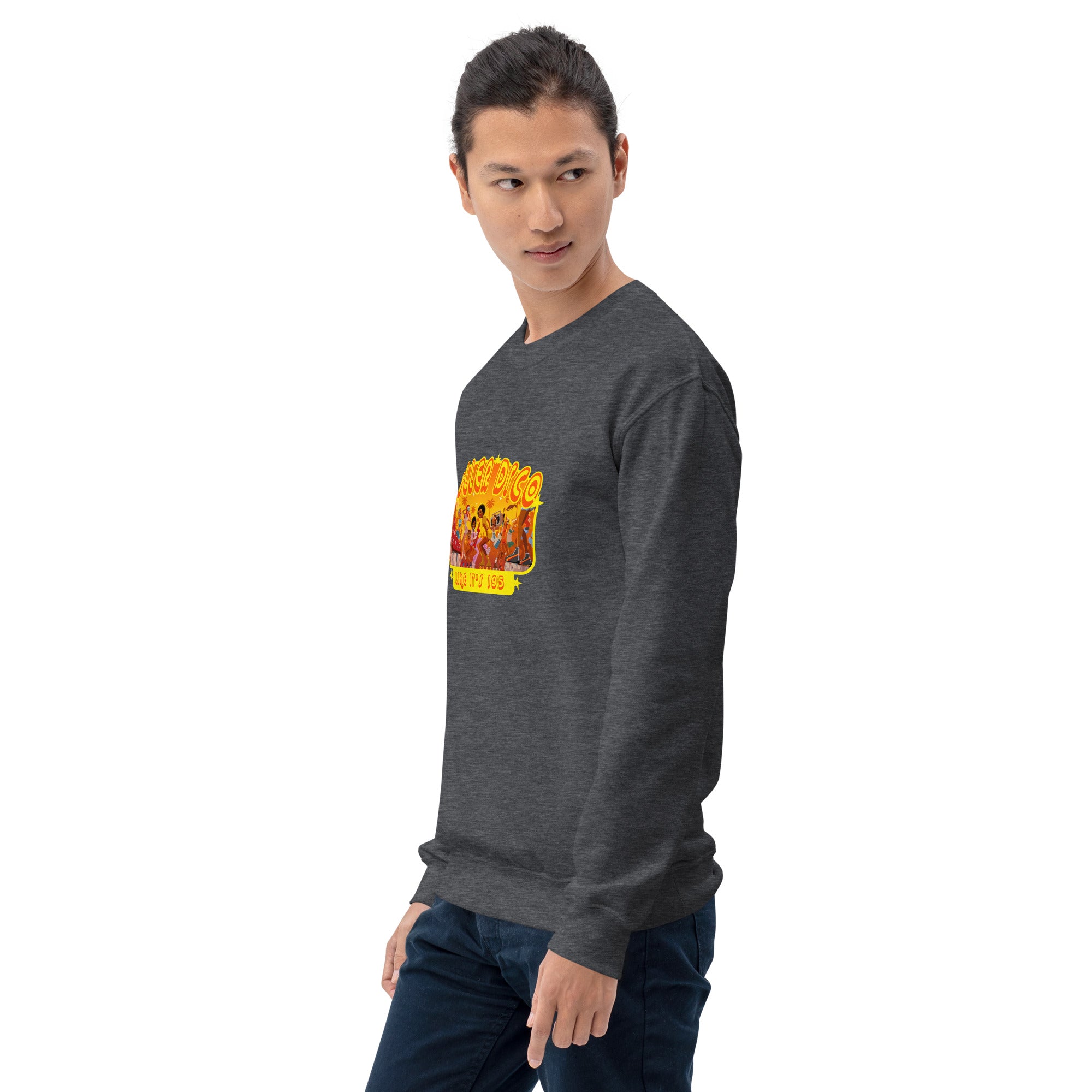 Sweat Unisexe à Col Rond Roller Disco 1975 sur couleurs foncées (face & dos)