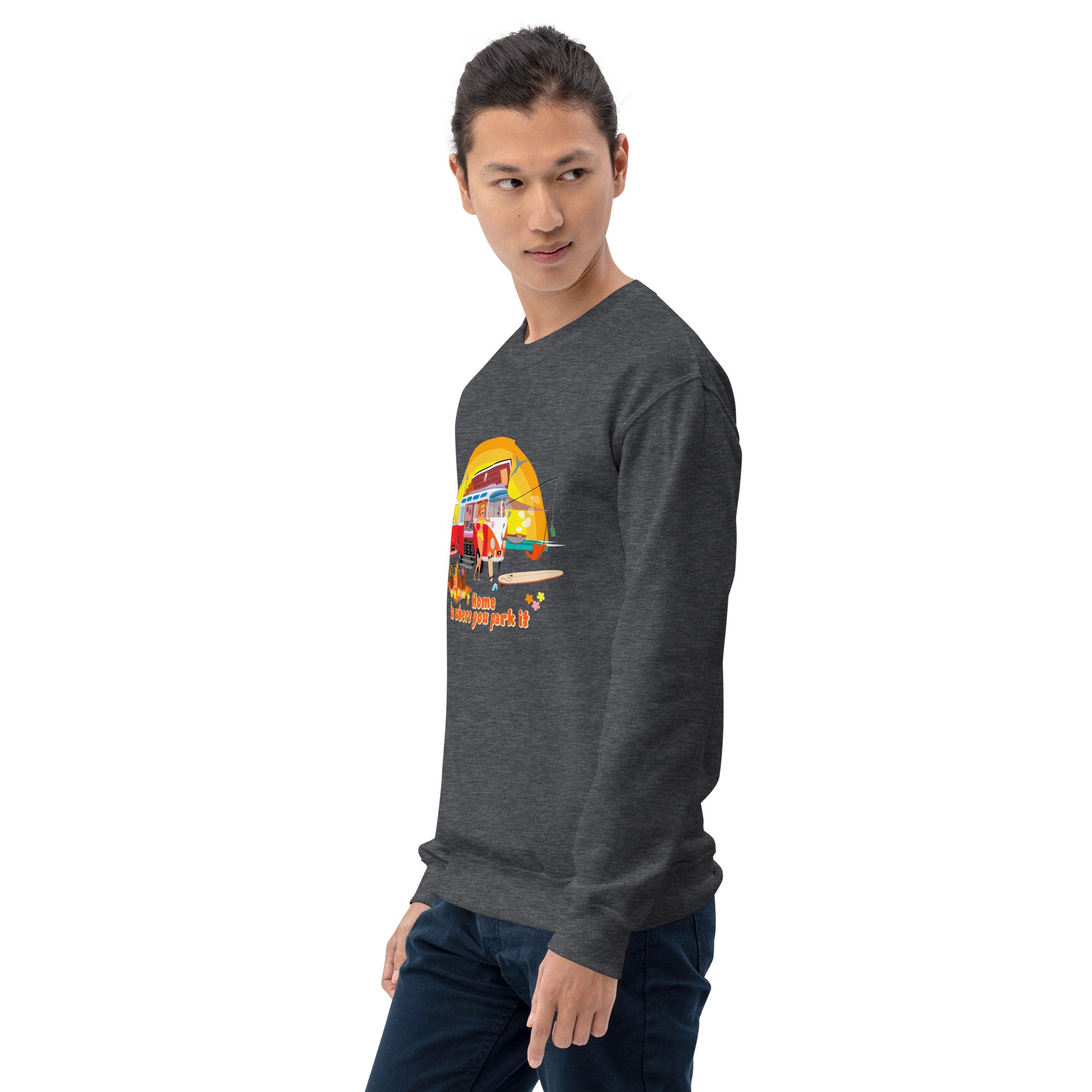 Sweat Unisexe à Col Rond Ultra Combi Home is where you park it sur couleurs foncées