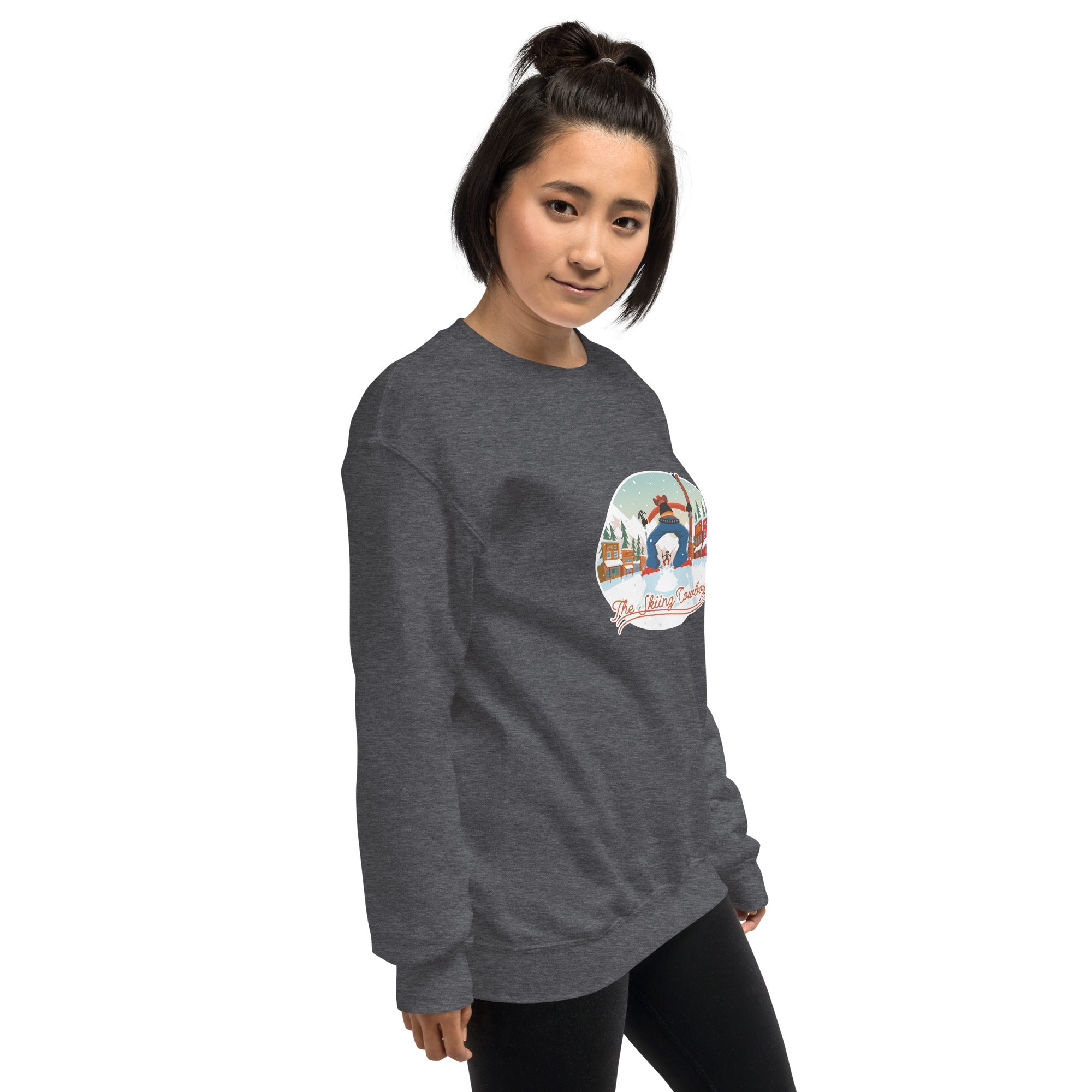 Sweat Unisexe à Col Rond Ski Fight at OK Corral sur couleurs foncées (face & dos)