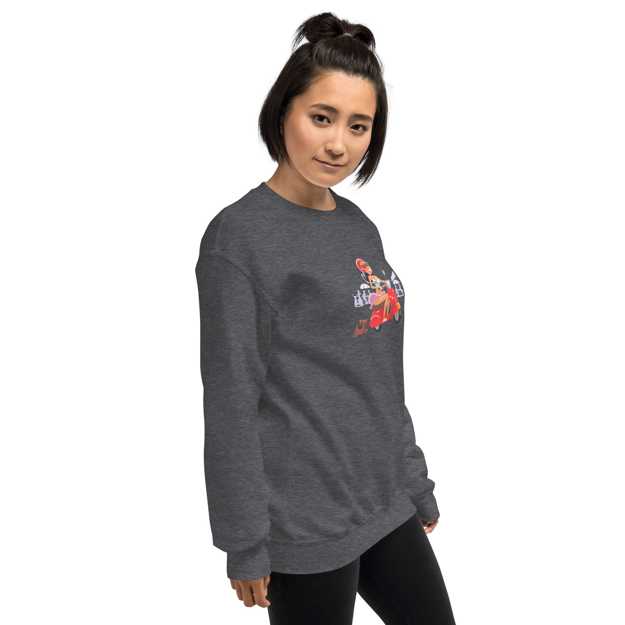 Unisex Sweatshirt Vespa Girl in St Tropez on dark colors