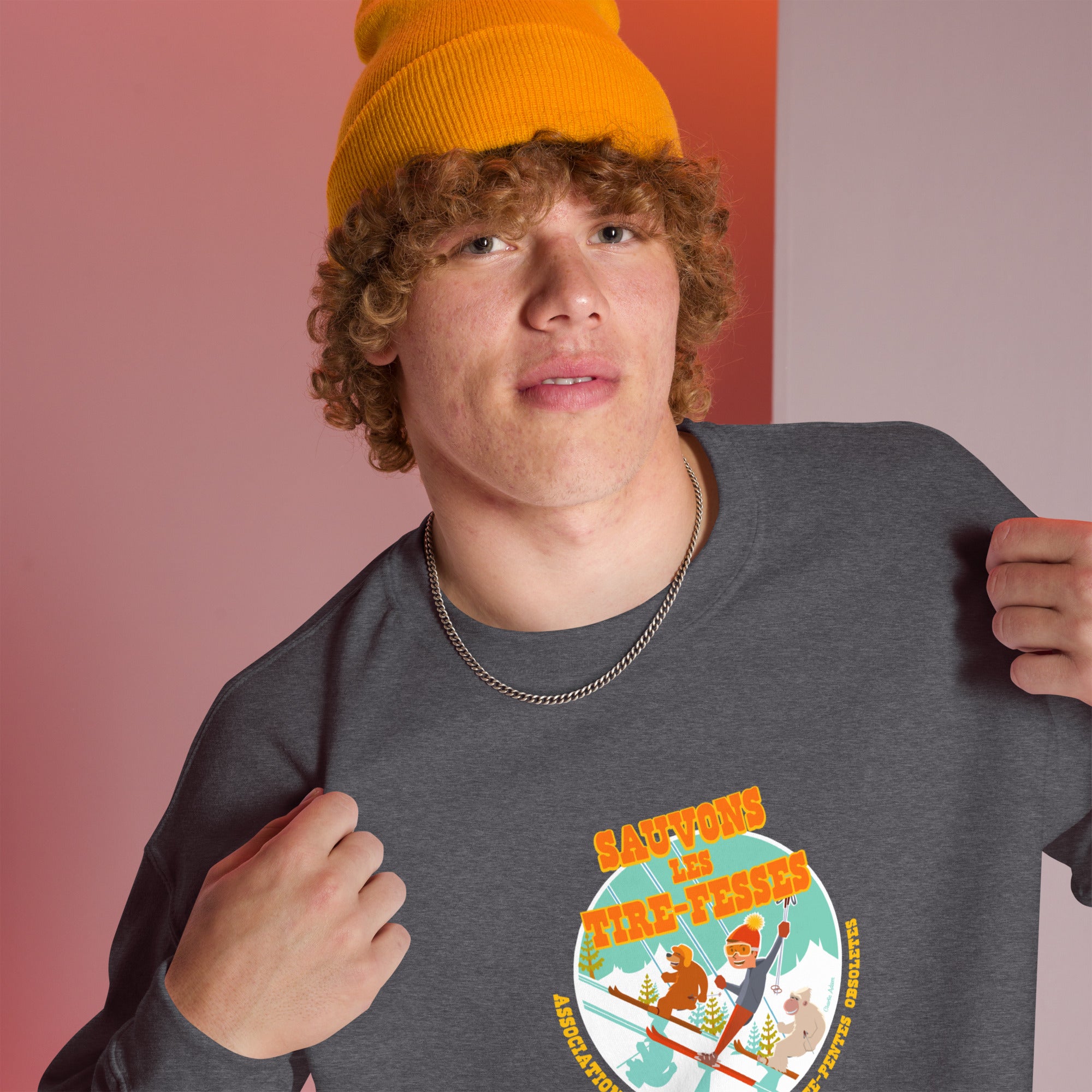 Sweat Unisexe à Col Rond Sauvons les Tires-fesses sur couleurs foncées (face & dos)