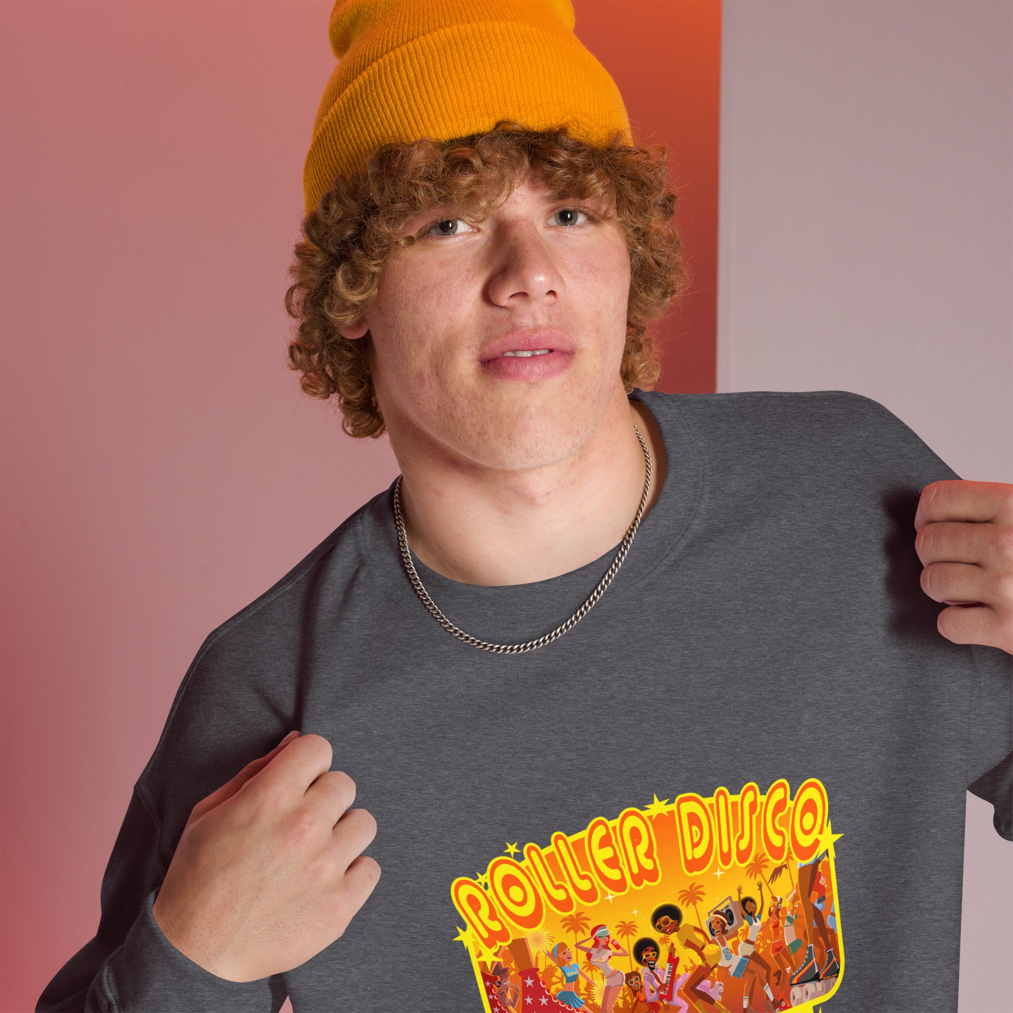 Sweat Unisexe à Col Rond Roller Disco 1975 sur couleurs foncées (face & dos)