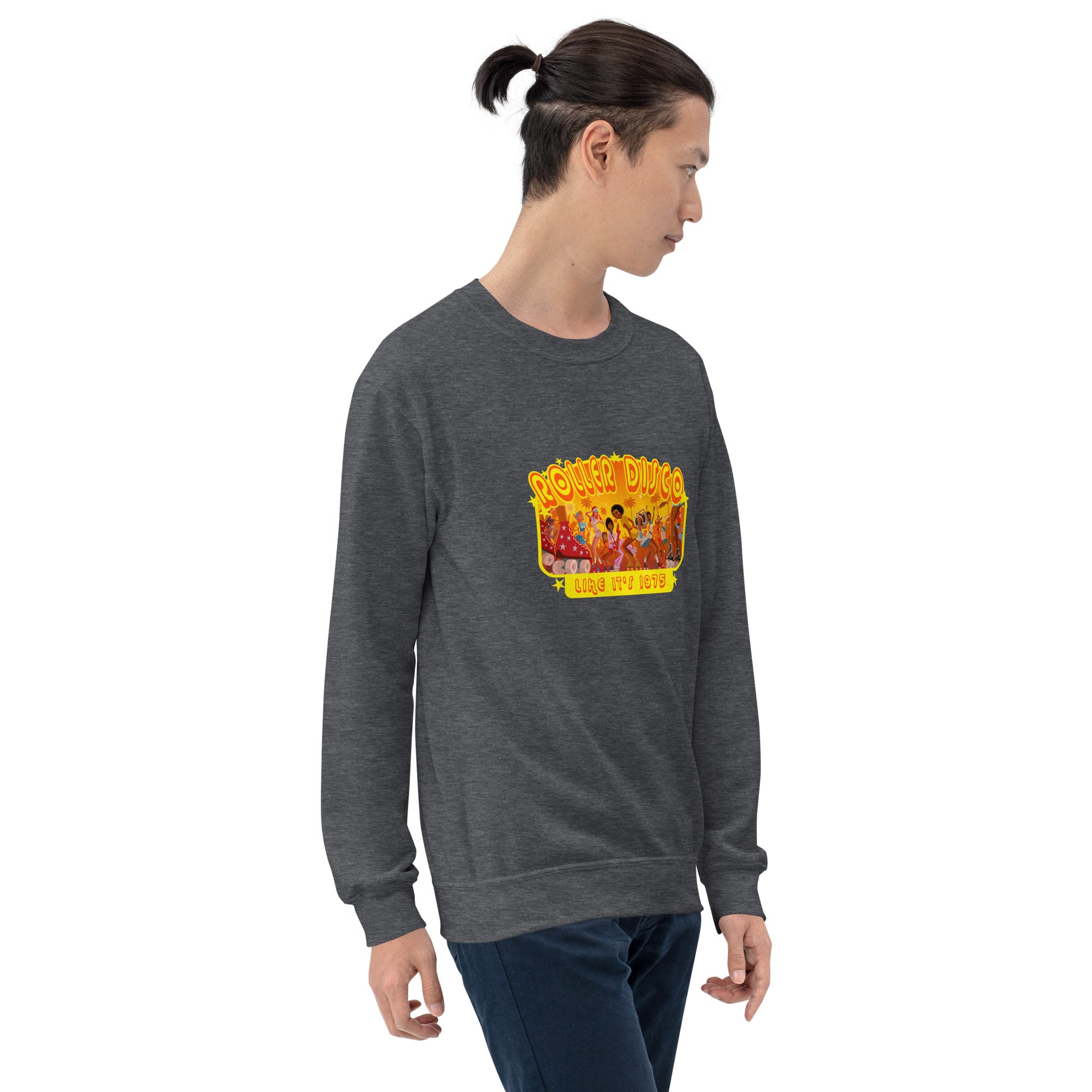 Sweat Unisexe à Col Rond Roller Disco 1975 sur couleurs foncées (face & dos)
