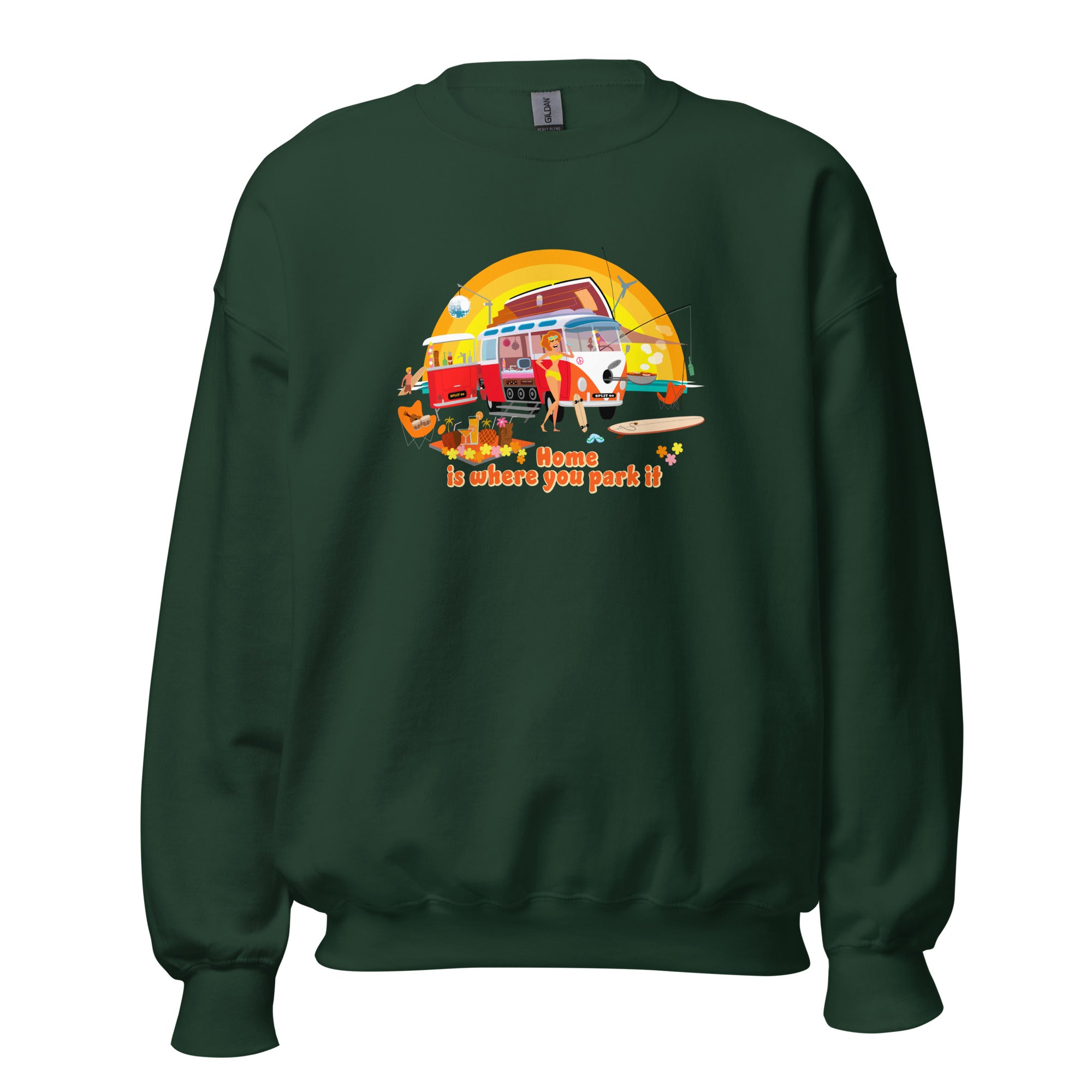 Sweat Unisexe à Col Rond Ultra Combi Home is where you park it sur couleurs foncées