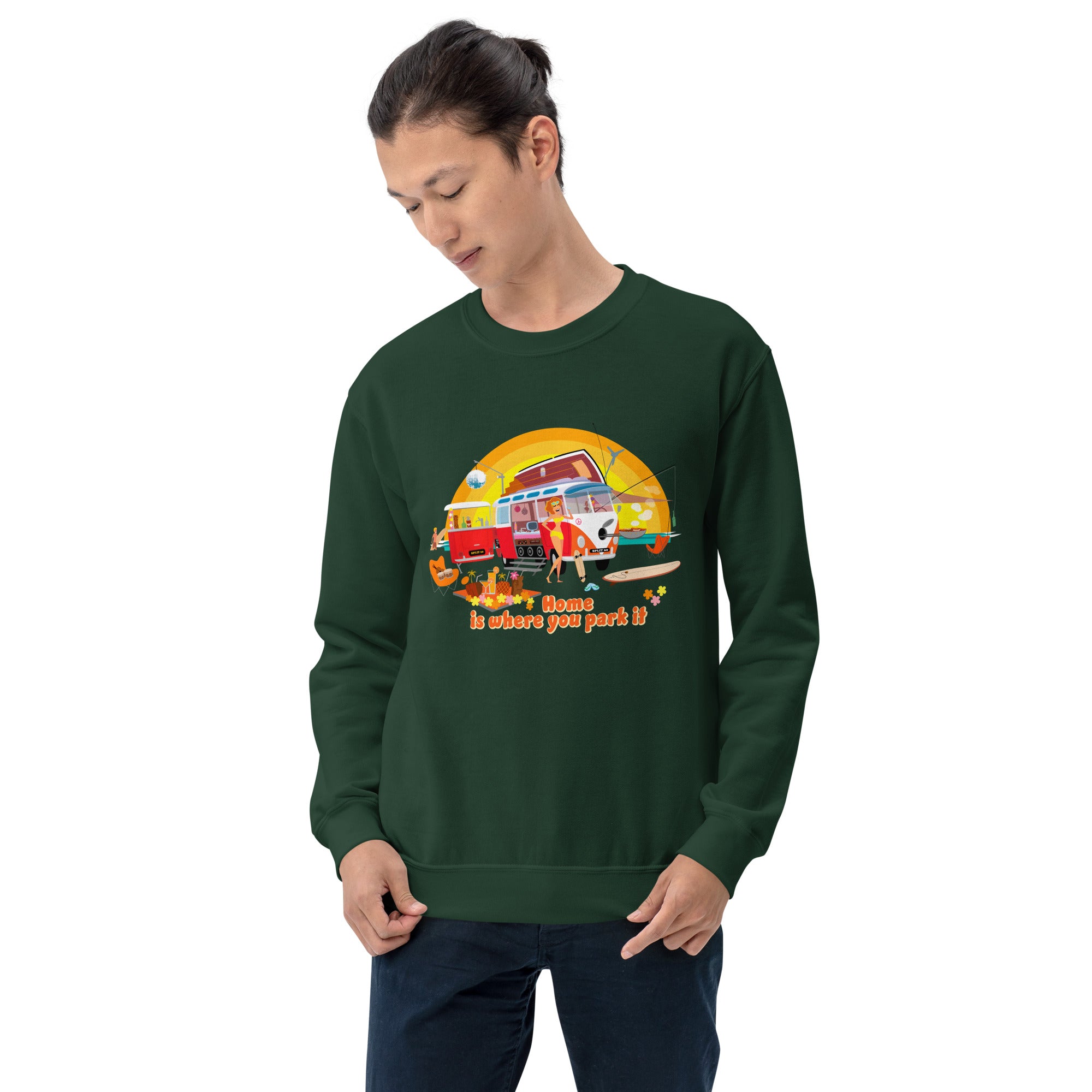 Sweat Unisexe à Col Rond Ultra Combi Home is where you park it sur couleurs foncées